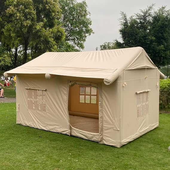 Inflatable Tent for Camping - 3-4 Person Outdoor Blow Up Tent with Canopy and Pump, Easy to Set Up for All Seasons