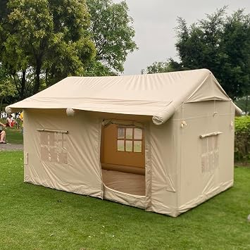 Inflatable Tent for Camping - 3-4 Person Outdoor Blow Up Tent with Canopy and Pump, Easy to Set Up for All Seasons