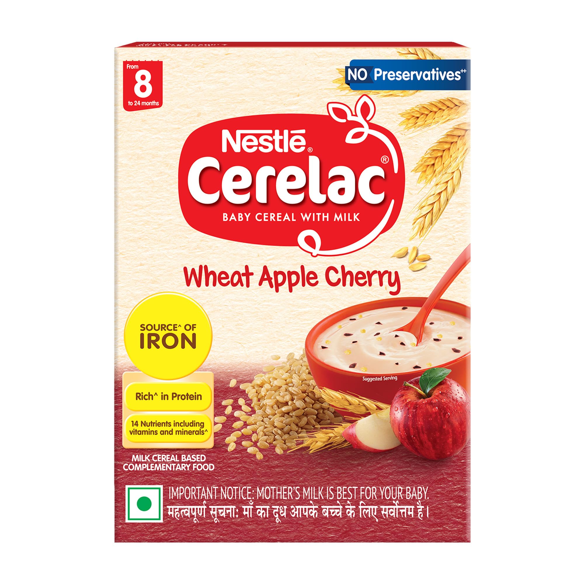 CERELAC Baby Food Cereal | Wheat Apple Cherry for 8 to 24 Months Baby | Source of Iron & Protein | Instant Baby Food Cereal | 350g-image-6