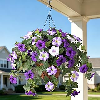 Ammyoo Artificial Hanging Fake Flowers Basket