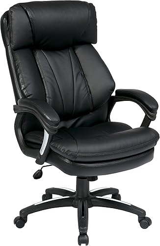 Office Star FL Series - Silla de oficina ejecutiva de piel sintética de gran tamaño con brazos acolchados, altura ajustable, soporte lumbar