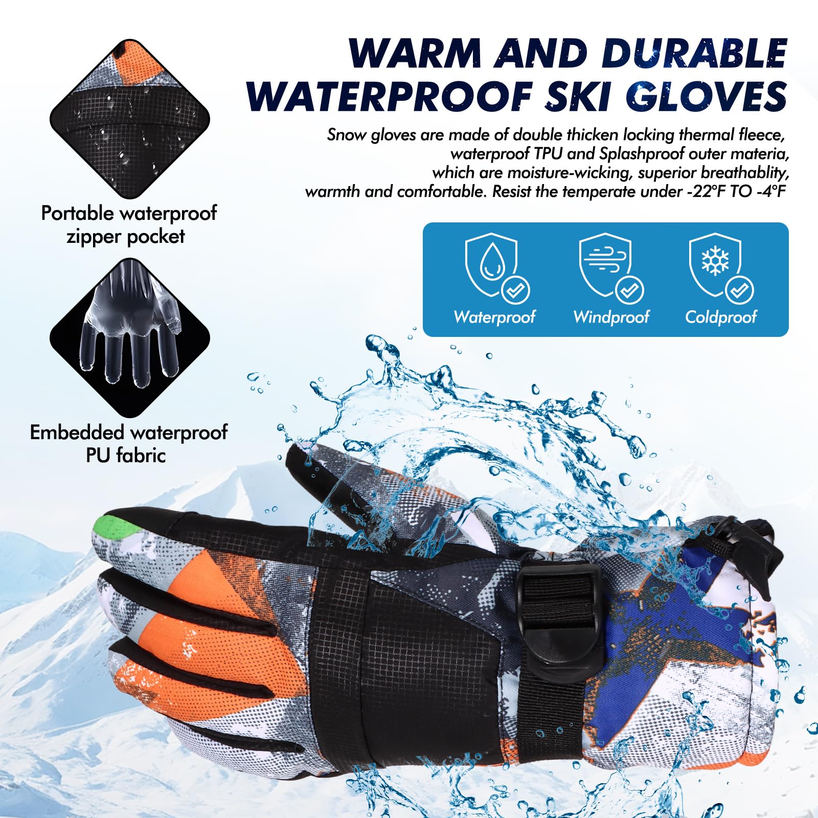 Ski-Handschuhe, die wärmsten Wasserdichten und atmungsfreien Schnee-Handschuhe bei kaltem Wetter, sowohl für Männer als auch für Frauen, geeignet für Eltern und Kinder im Freien