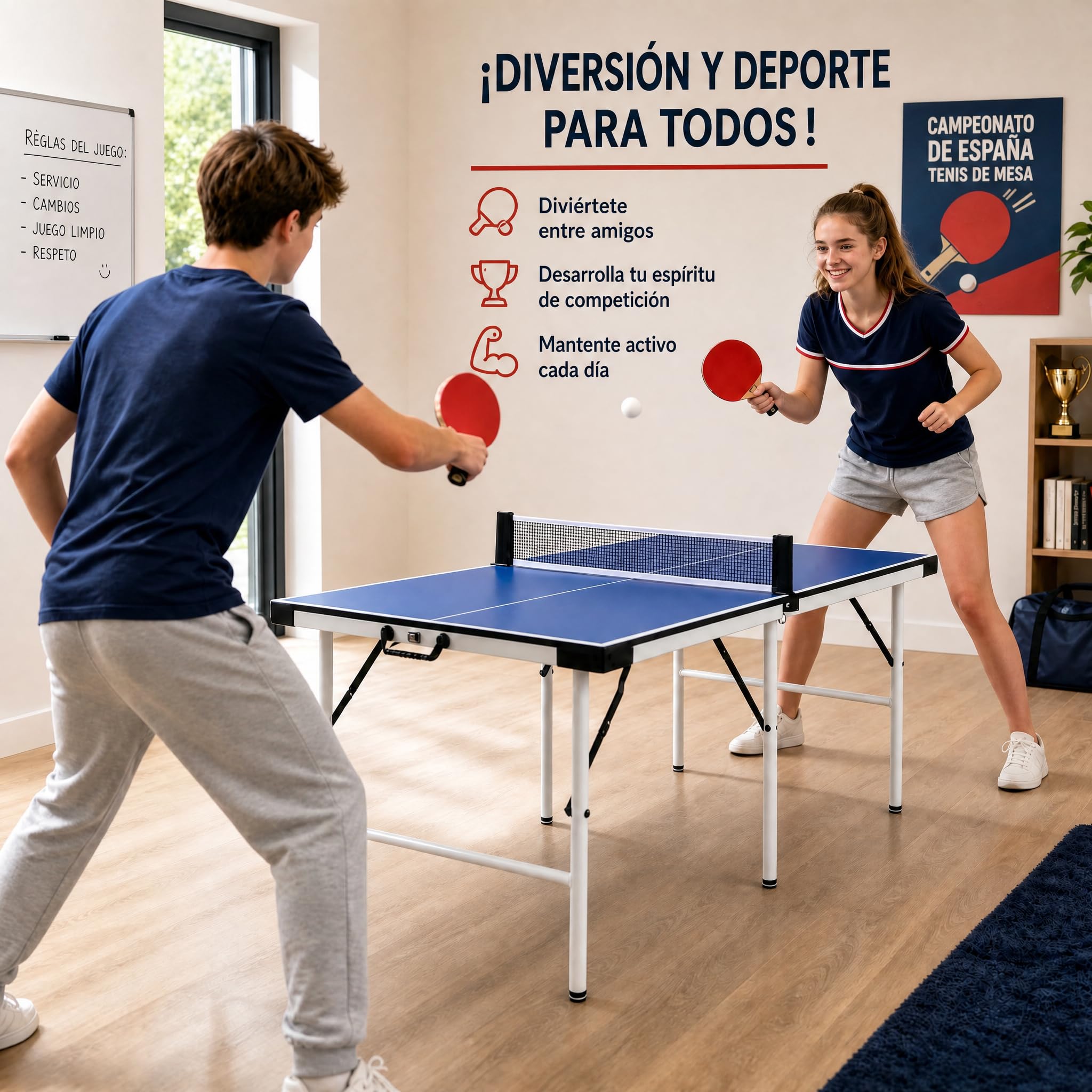 hotsizz Mesa de Ping Pong Diseño Plegable, fácil de Transportar, 169×81×69 cm,Mesa Ping Pong Apta para Uso en Interiores y Exteriores