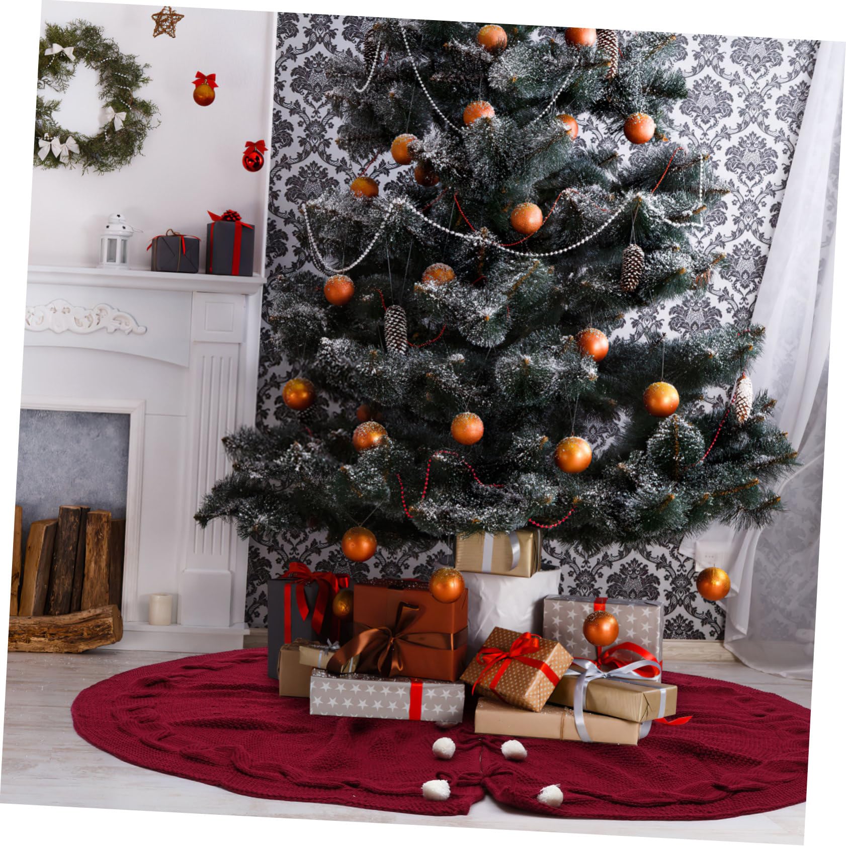 Weihnachtsbaumrock Imitation Gestrickte Wolle Rot 120cm Weihnachtsbaumschürze Weihnachtsdeko Für Zuhause Und Geschäft