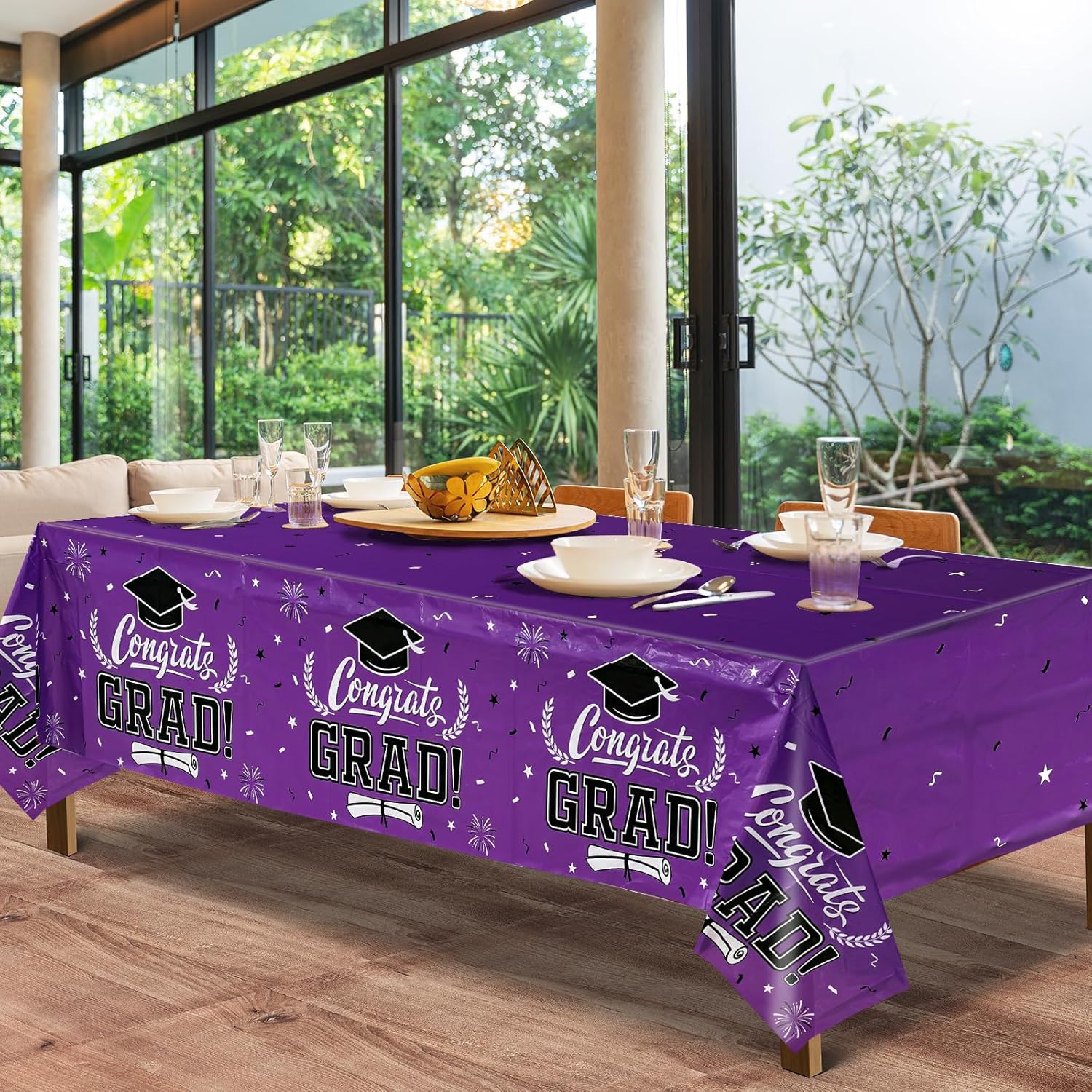Staraise 2025 Graduation Party Table Decorations 3PCS Purple Graduation Tablecloths,Waterproof Plastic Rectangular Disposable Table Cover for Congrats Grad Cloths Party Supplies,51.2x86.6inch