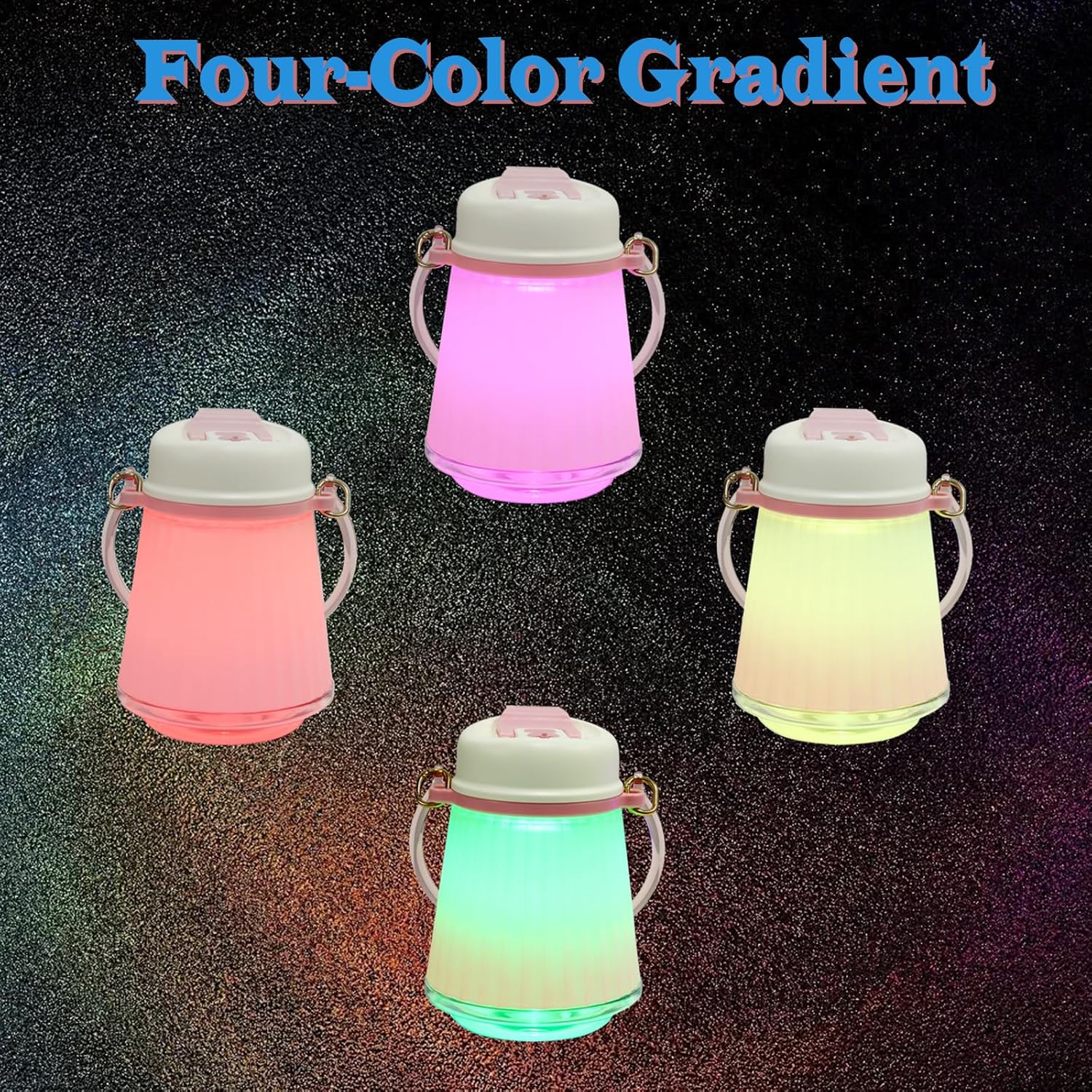 Portable Water Bottle with Detachable Handle, 24 OZ Large Shatterproof Plastic Cup with 4-Color Changing LED Lights, Suitable for Travelling Camping Party Sport, Ideal Gift for Kids & Adults(Pink)