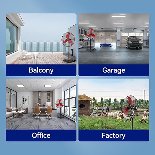 Miniatura 9 de Ventilador de pedestal industrial profesional de 30 pulgadas, circulación de aire de alta velocidad de 9500 CFM, ventilador de pie de metal