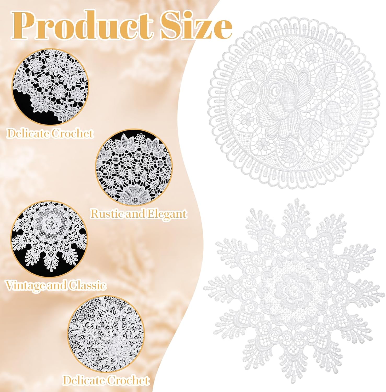 20 Pcs Lace Doilies Crochet, 10" Round Handmade Lace Coasters, Vintage Rustic Table Doilies Decors for Kitchen Dining Room Living Room, Bedroom, Party (White, 10 Styles)