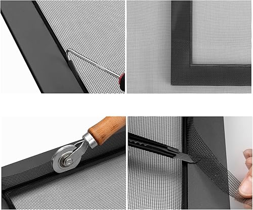 Miniatura 3 de Kit de reparación de malla ajustable de fibra de vidrio negro de 39 x 59 pulgadas con estrías de 20 pies y rodillos de repuesto para patio, porche,