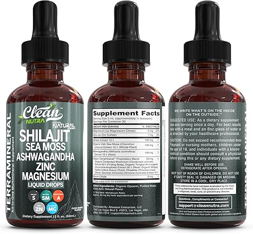 Miniatura 9 de Clean Nutraceuticals Shilajit - Gotas líquidas con musgo marino, ashwagandha, zinc, magnesio, vitaminas líquidas para mujeres y hombres, Terra