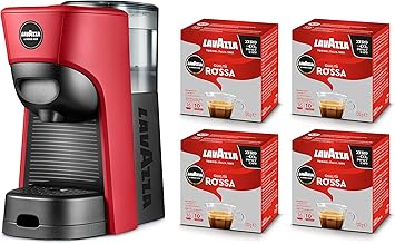 Lavazza A Modo Mio Tiny Eco Red Coffee Machine with 64 Red Quality Capsules Included, Recycled Plastic Espresso Machine, 1450 W, 220-240 V, 50/60 Hz, 0.6 Litre (18001259)