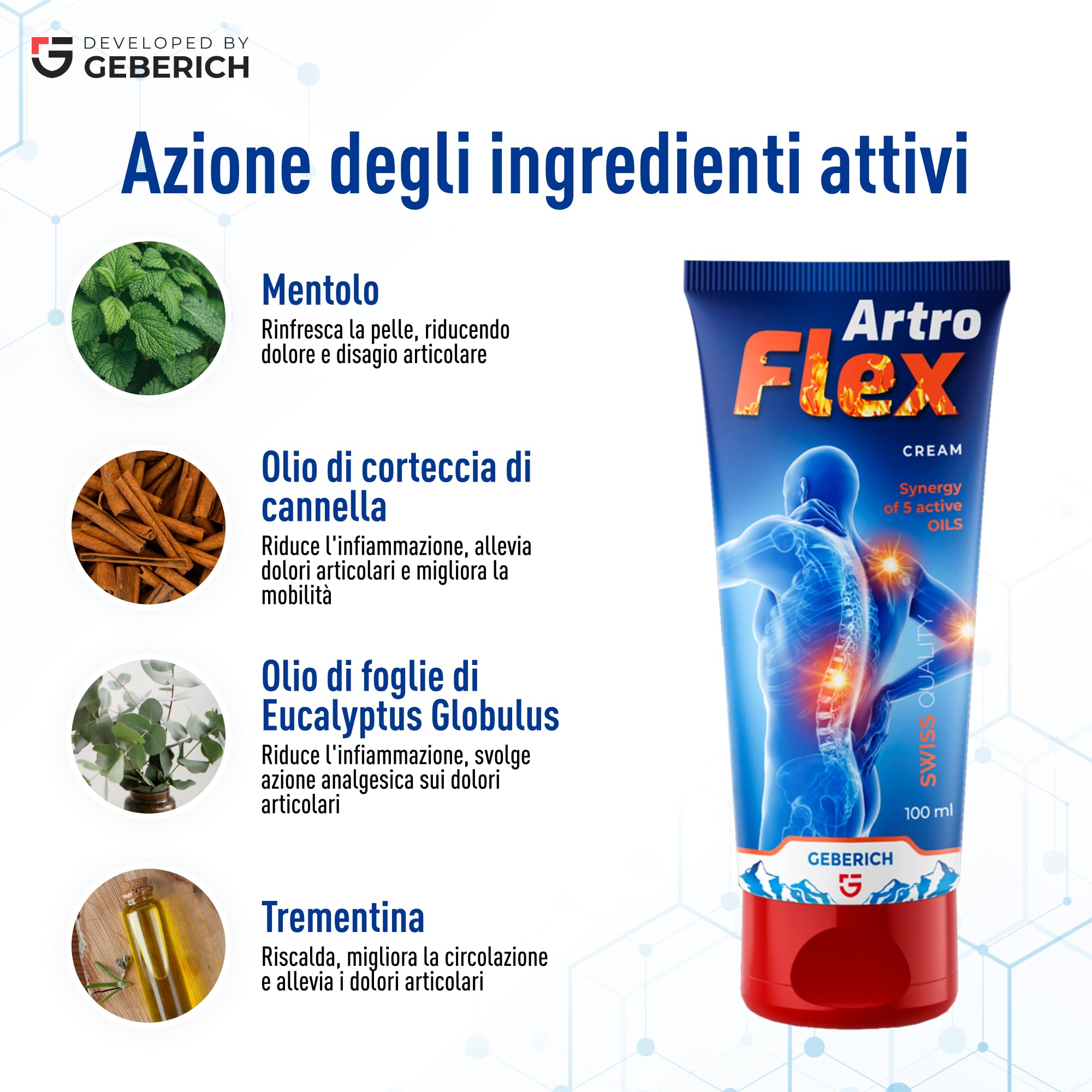 Artroflex Crema Articolare 100 ml – Allevia il dolore articolare – Riduce l'infiammazione e il Gonfiore – Crema per una Migliore Mobilità e Flessibilità