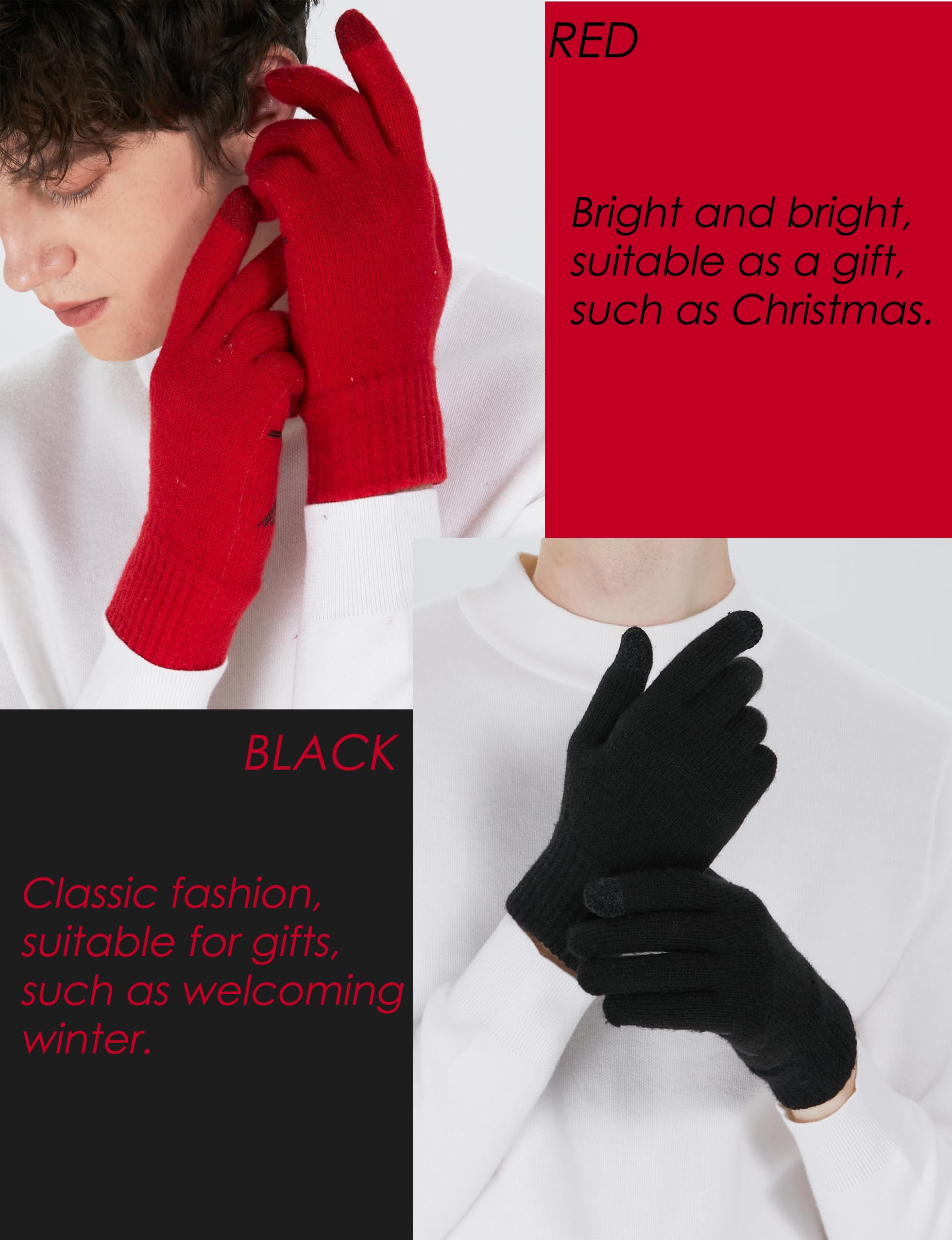 Warme gebreide winter thermohandschoenen met touchscreenvingers