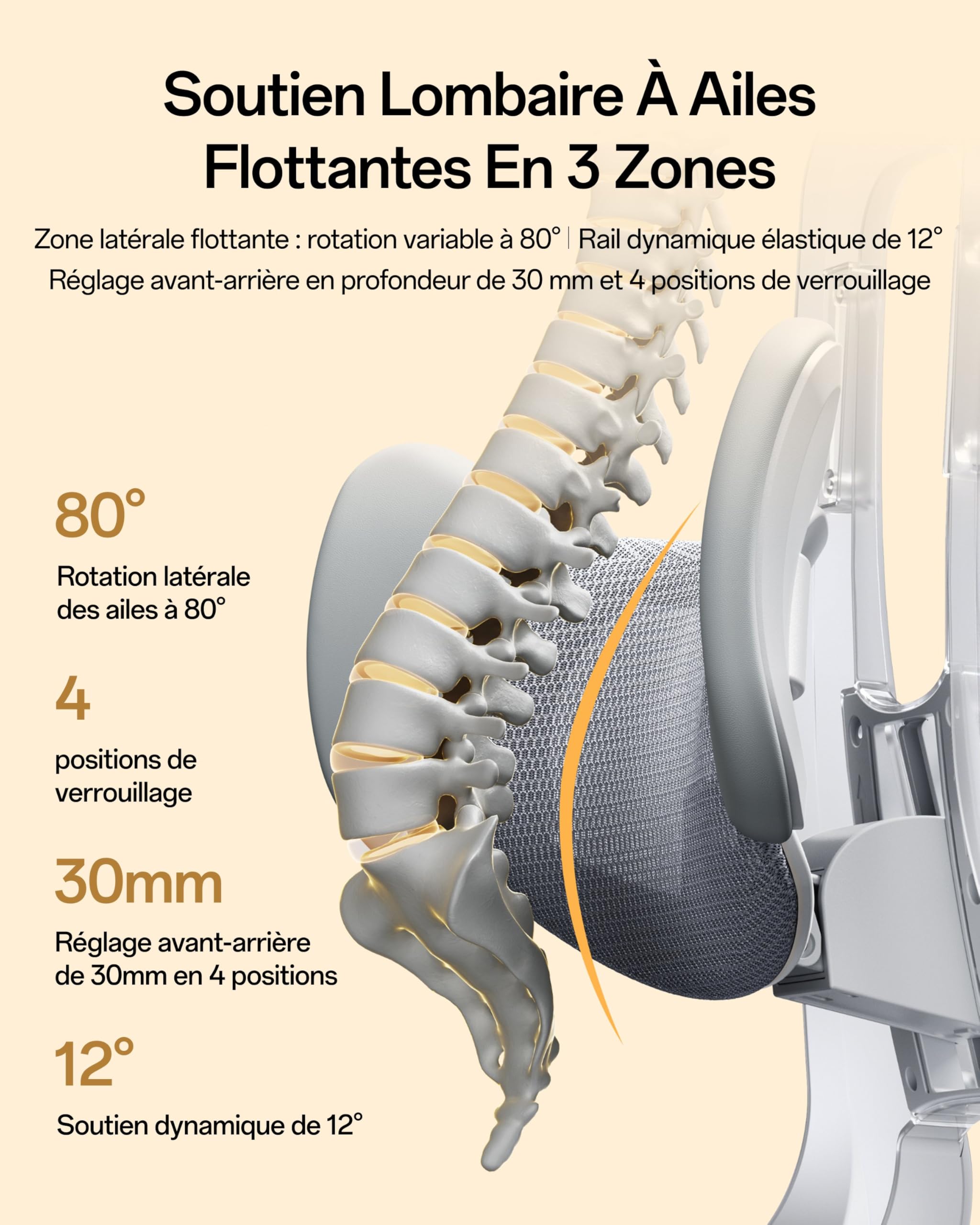 Hbada E3 Air 2026 Chaise de Bureau Ergonomique, Soutien Lombaire 3 Zones, Appui-Tête & Accoudoirs 4D Améliorés, Inclinaison 140°, Maille Respirante (Gris)