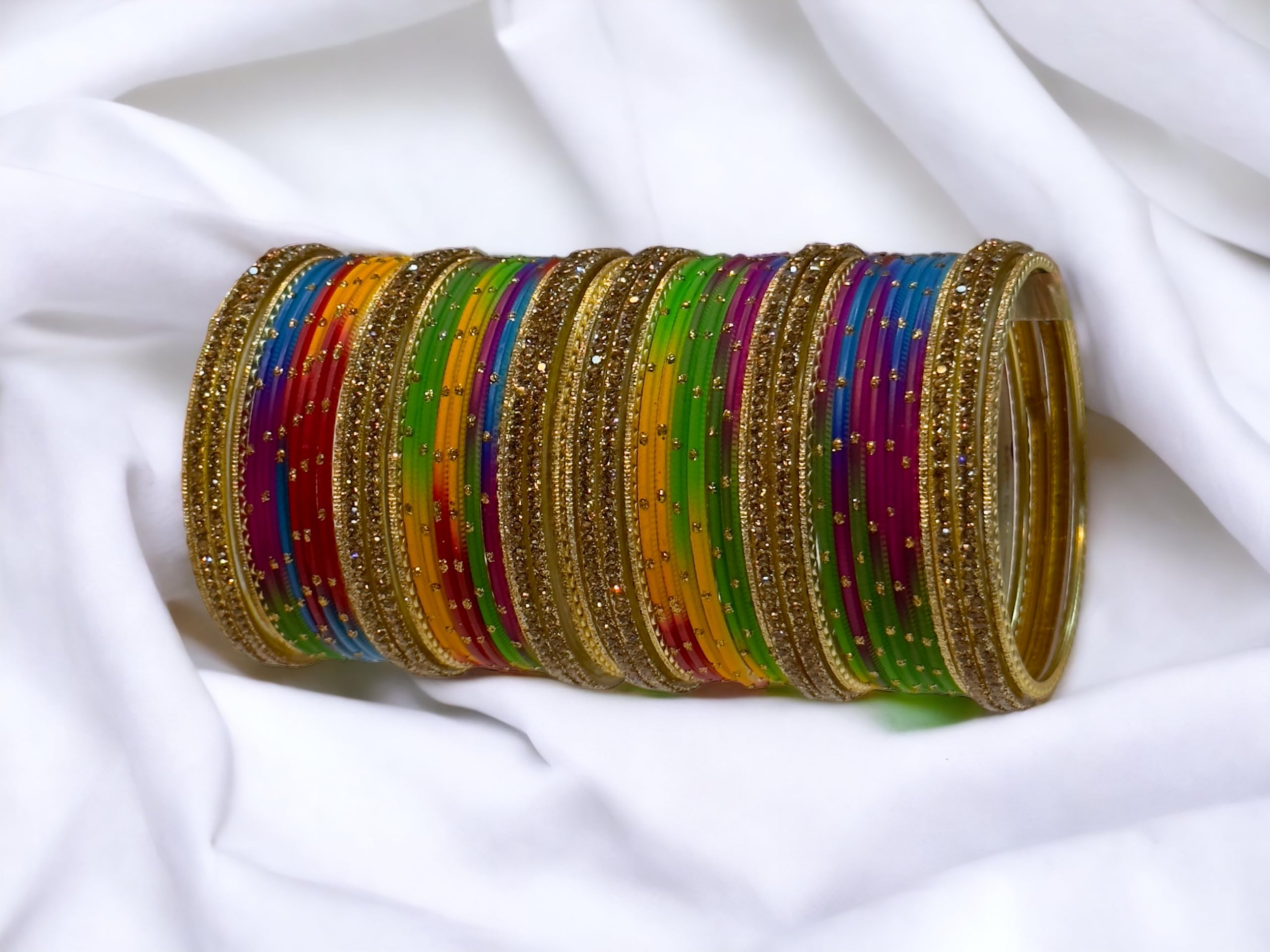 Nion Dot Matte Finish Glass & Metal Bangle Set