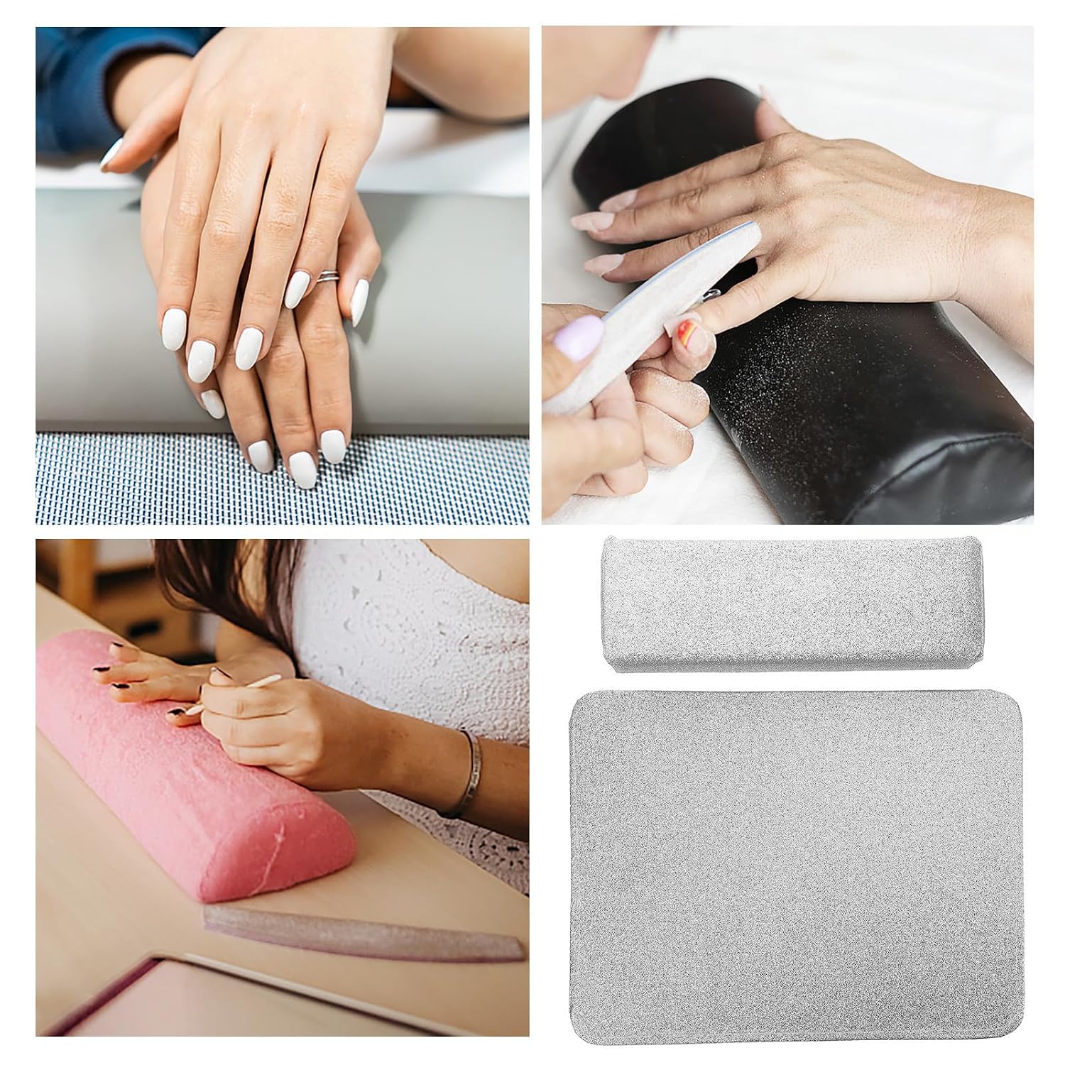 Manicure Hand Rest Cushion with Silver Pu Material and Superior Comfort, Compact Nail Arm Rest Pillow for Nail Care Routine and Salon Use