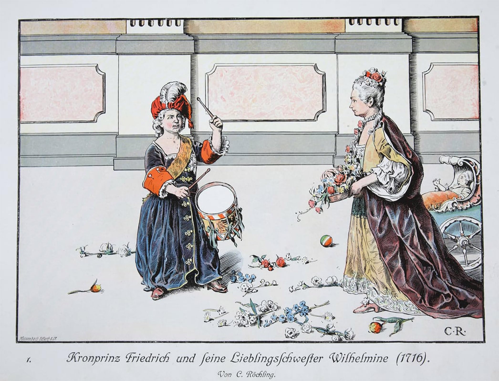 ARTXLXXBN Famous Painting Canvas Artwork Graffiti Print Crown Frederick and His Favourite Sister Wilhelmine by Carl Rochling Portrait Canvas Image for Home Decor 60x90cm