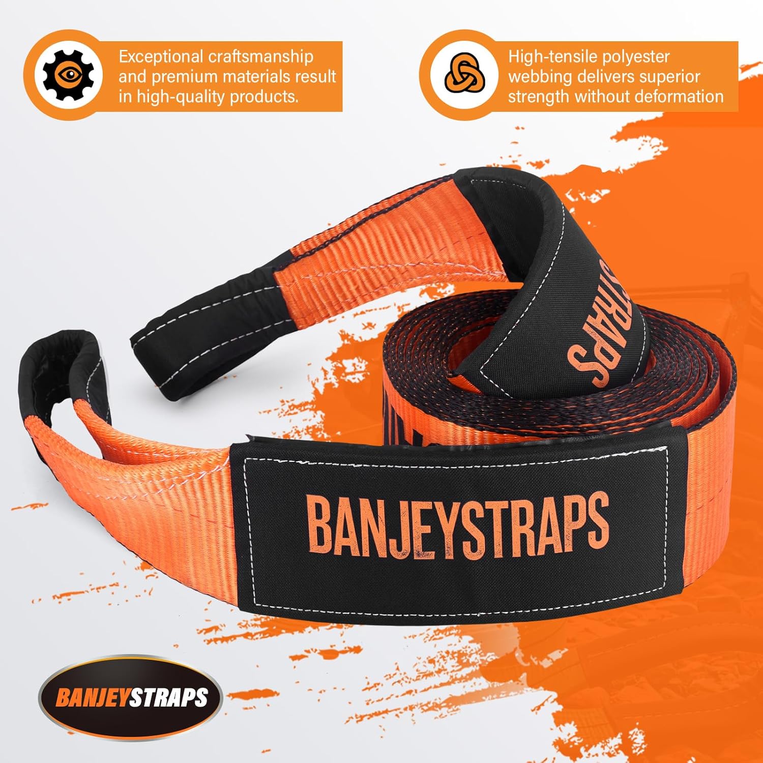 4" x20' Complete Off-Road Recovery Kit - 45,000 lb Tow Strap with D-Ring Shackles & Storage Bag for Truck, Jeep, SUV & 4x4 Vehicle Emergency-Orange