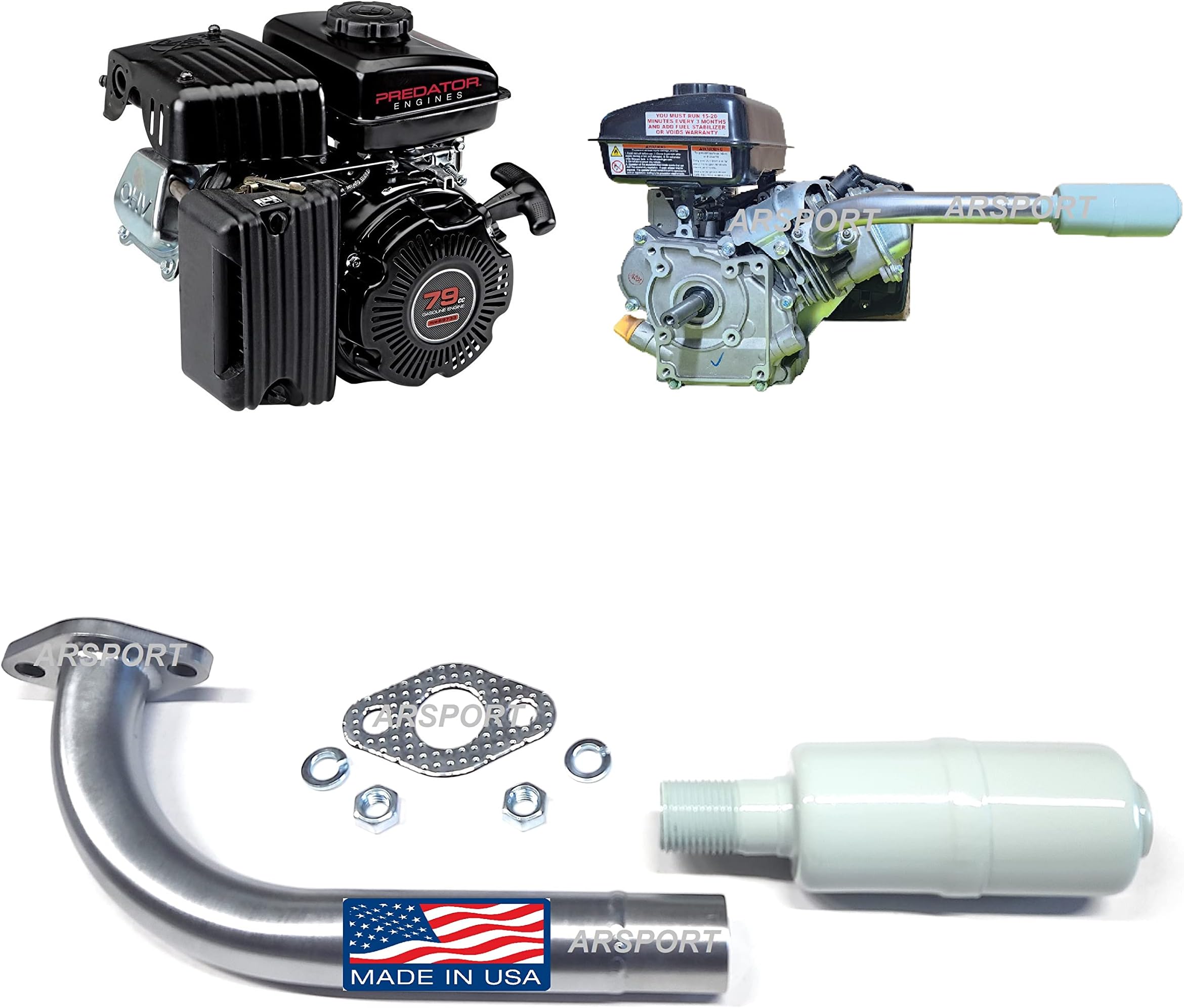 ARSPORT Center Rear Exhaust with Muffler for Predator 3HP