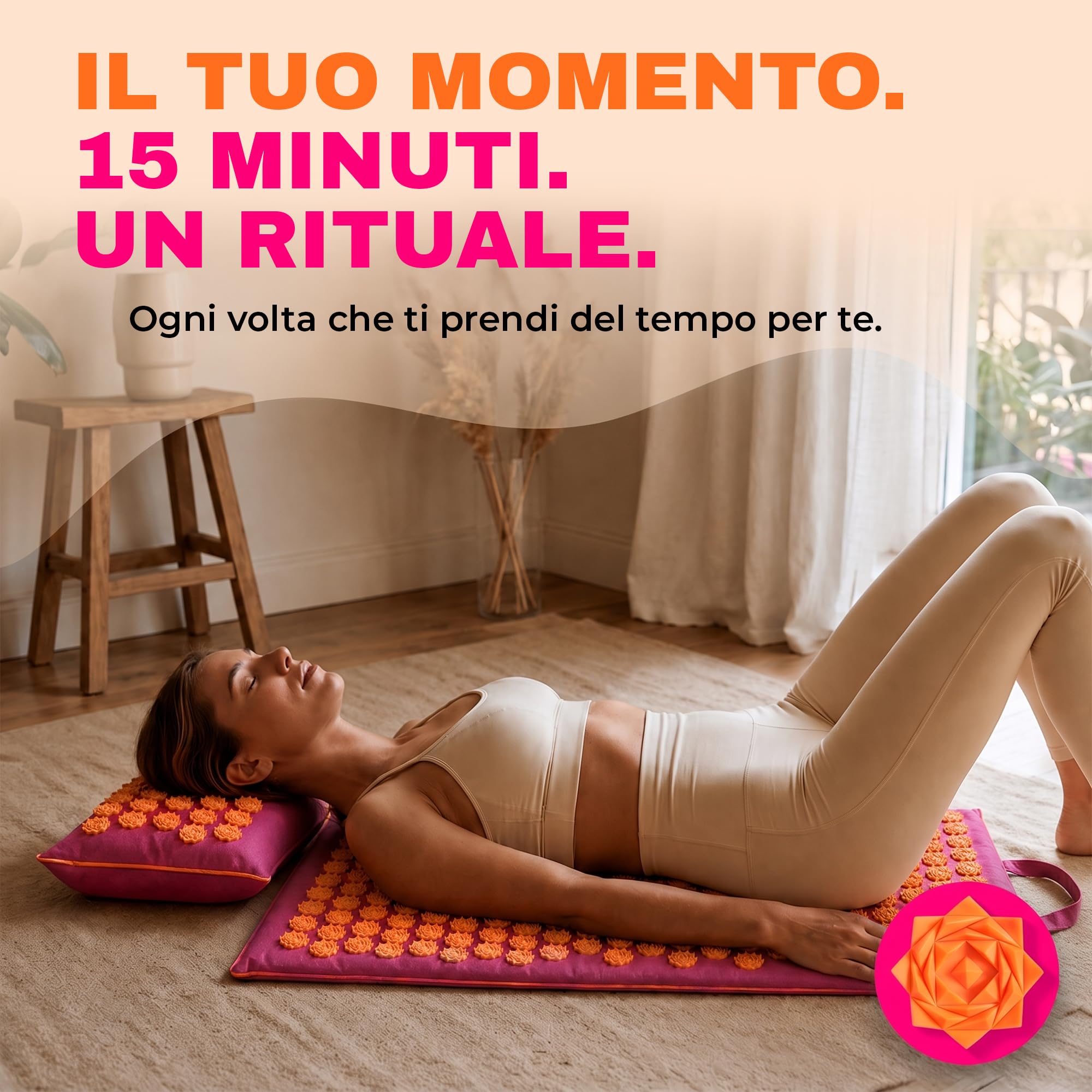 Glanzstück Berlin® Health Collection: Set di tappetini per agopressione XL Original Color in lino, aiuto in caso di tensioni, mal di schiena, tappetino massaggiante con cuscino (funzione termica) e