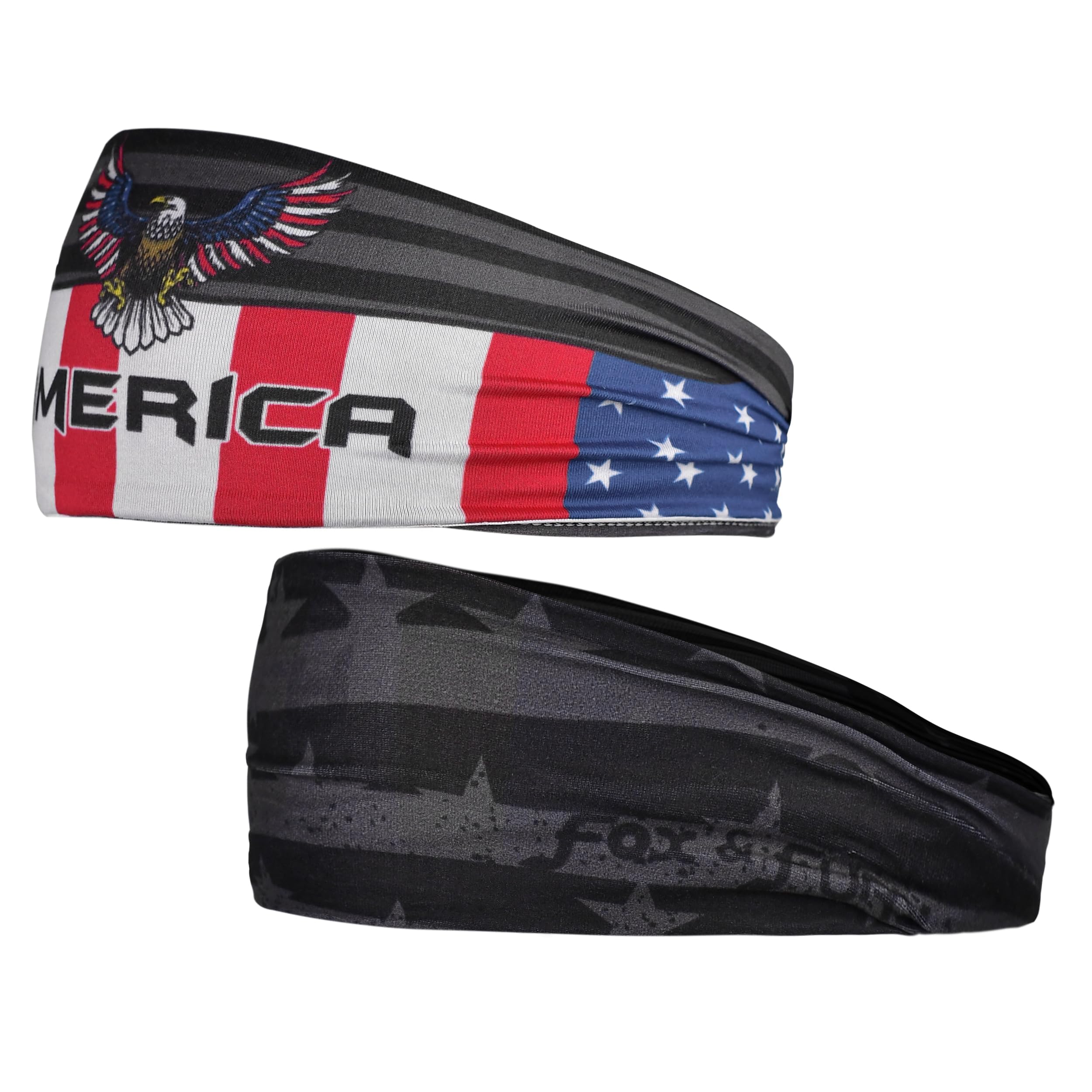 Reversible Patriotic USA Headband – 2 Styles in 1: Eagle Print on One Side & Matte Black American Flag on The Other – Non-Slip Stretch Fit for Gym,