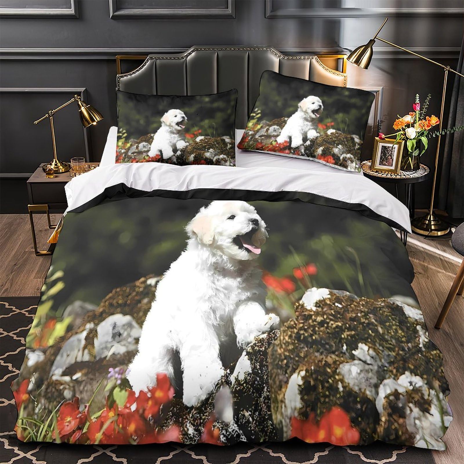 Housse de couette chiot mignon 3D parure de lit microfibre hypoallergénique 200x200cm