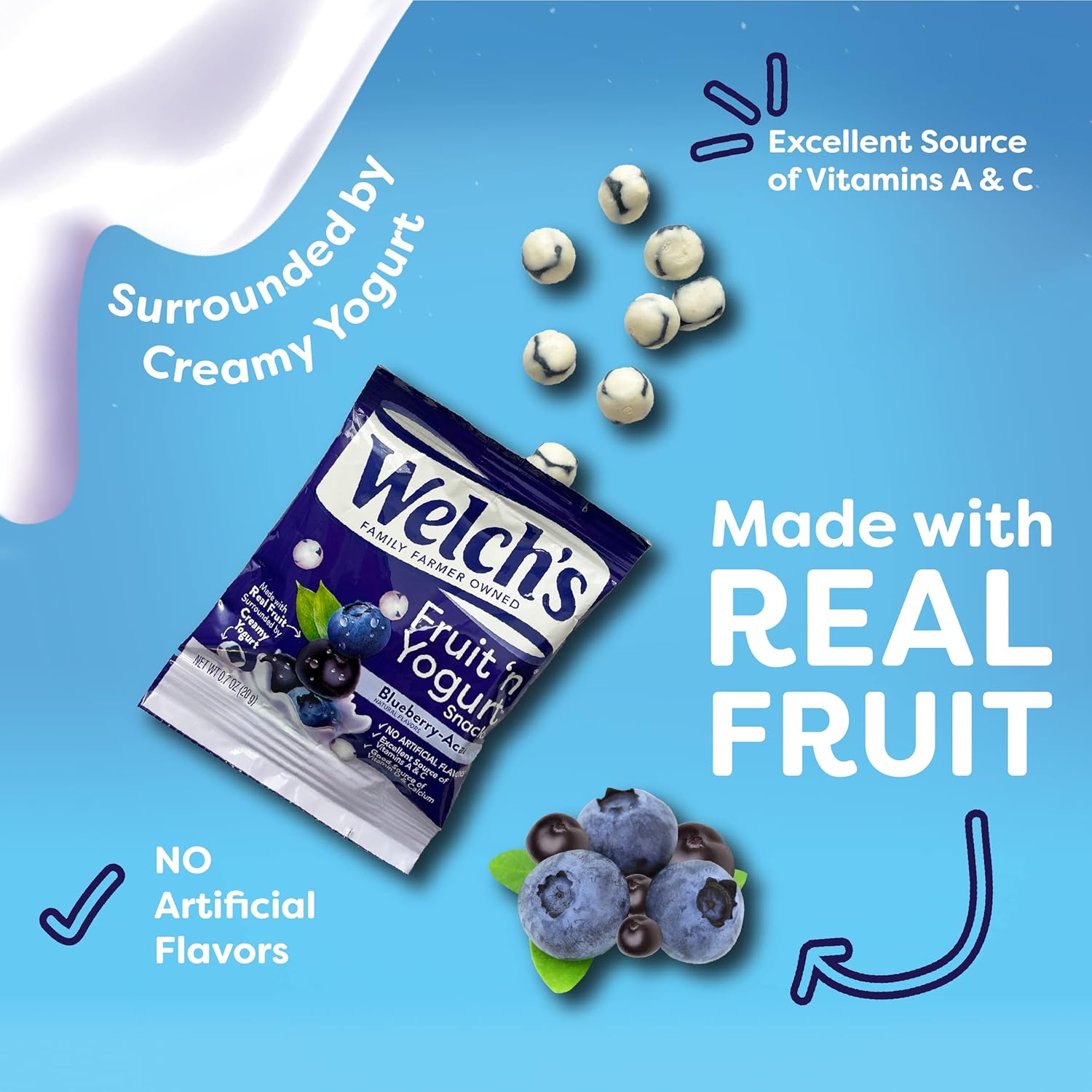 Welch's Fruit Snacks, Fruit 'n Yogurt Variety Pack, Strawberry, Blueberry Acai, Mango Peach, Bulk Pack, Individual Single Serve 0.7 oz Bags (Pack of 42)