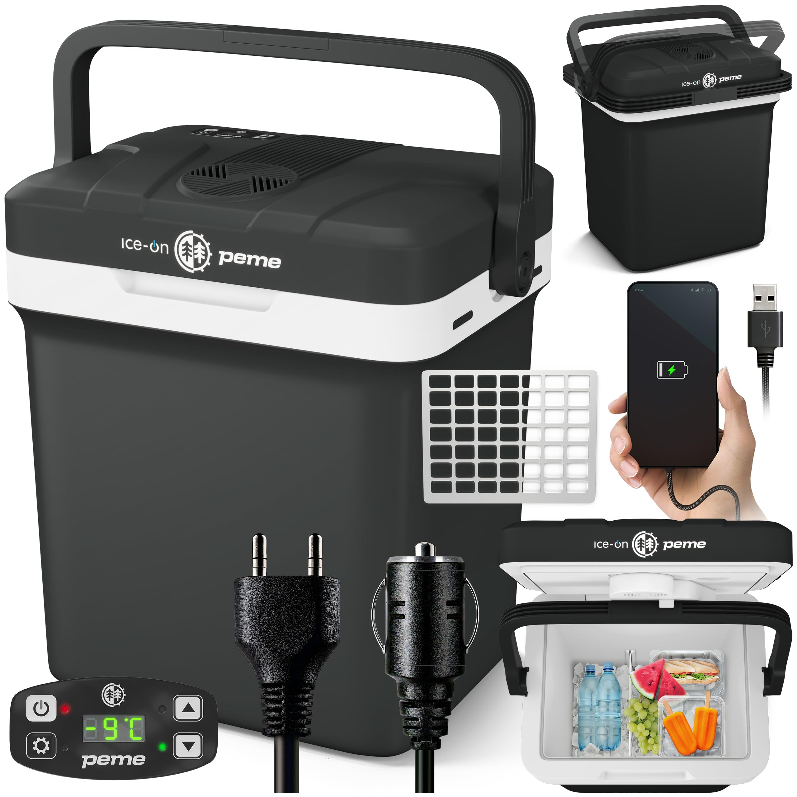peme Kühlbox Auto Elektrisch für Camping Kühlschrank Elektrische Kühltruhe Groß Autokühlschrank Cool Box Cooler Gefrierbox mit Strom und Steckdose Car Fridge Tiefkühlbox 12V 230V 22,9L – Essential