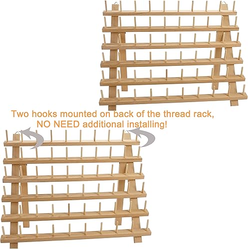 Miniatura 2 de New brothread Estante de madera para carretes de hilo de 2x60Organizador de hilos con ganchos para colgar para hilos de bordado, acolchado y cosido