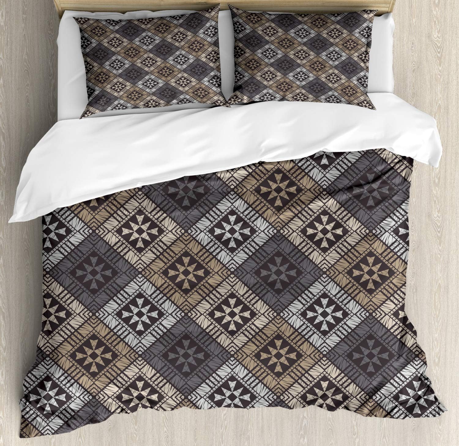 Ambesonne Tea Party Duvet Cover Set, Spoon Croissant Muffin French Press Coffee After Lunch Pattern, Decorative 3 Piece Bedding Set with 2 Pillow Shams, Queen Size, Pale Orange Multicolor