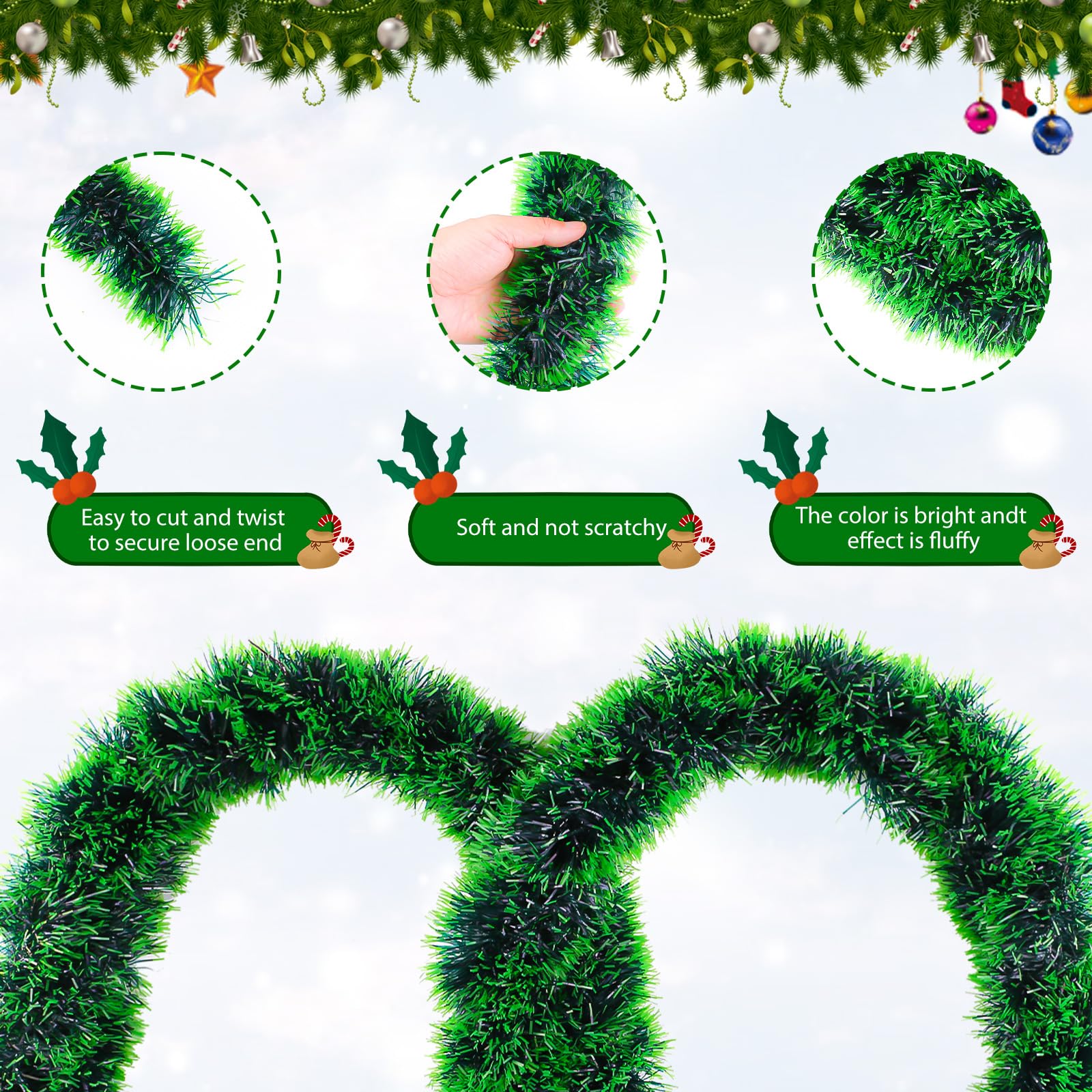 Snapklik.com : 33FT Christmas Tinsel Garland Green Metallic Tinsel ...