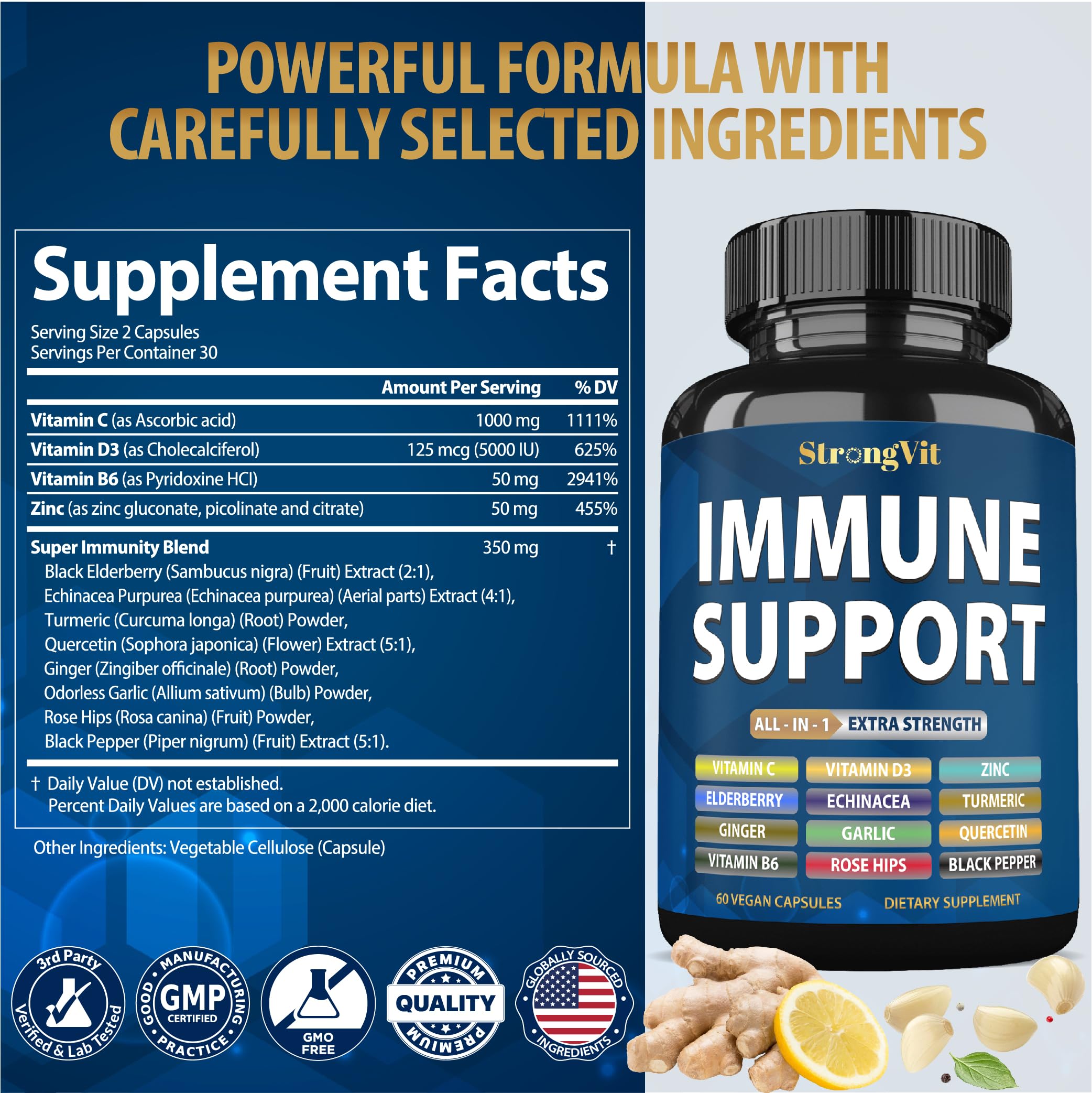 StrongVit Immune Support with Vitamin C, D3, Zinc, Echinacea - 60 Caps — Amazon image 7