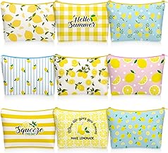 Tallew 9 Pcs Lemon Makeup Bags for Women Lemon Themed Gifts Cosmetic Bag Purse Summer Travel Organizer Zipper Pouch Survival Kit for Mother Sister Friend Fruit Lover Birthday Gifts