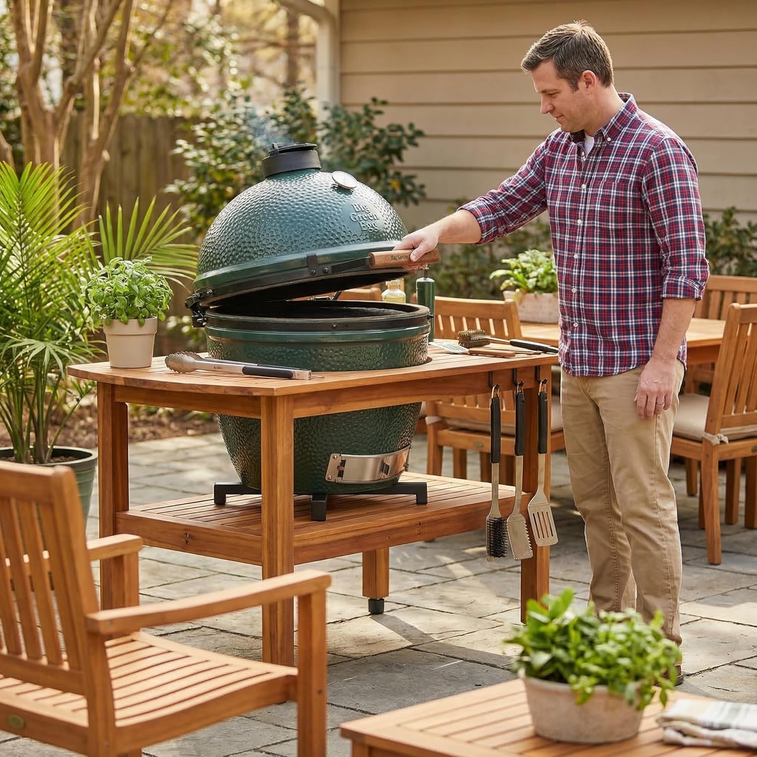 Table Nest for Large Big Green Egg, Kamado Big Green Egg Accessories, Upgraded Heavy Duty Steel Grill Stand Compatible with BGE, Kamado Joe Joe Jr, Primo Junior, Vision Grills Cadet (15.75'' Diameter)