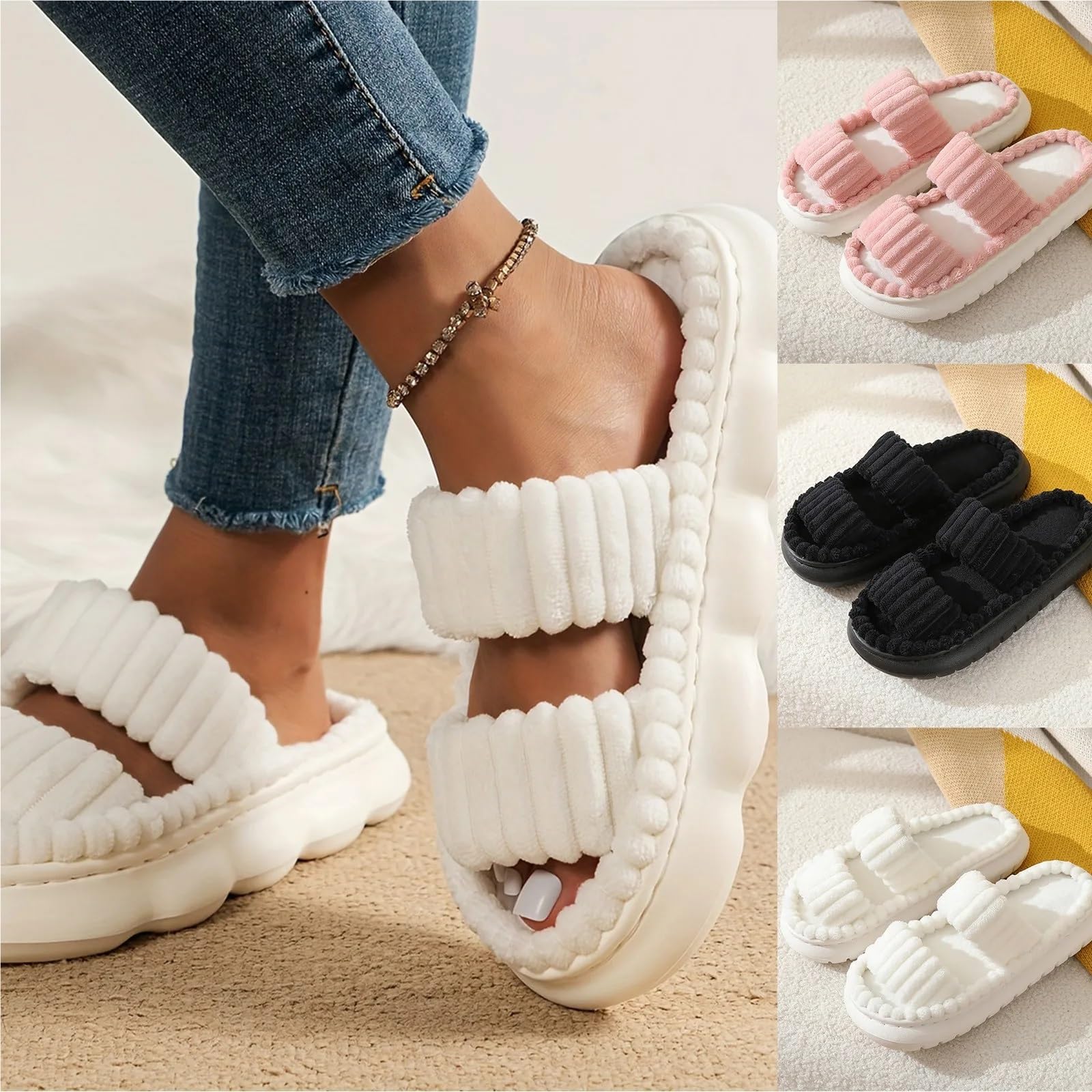 Pantuflas de casa for Mujer con Puntera Abierta y Suela de Lino Cruzada, Chanclas de baño Antideslizantes con Suela de Lino. para Uso Doméstico(Black,44)