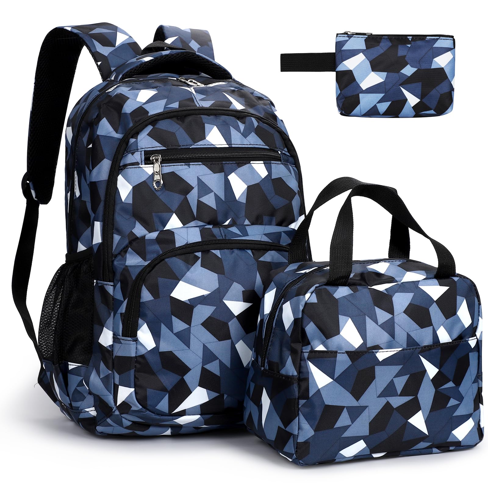 School Bags Set for Girls, 3 Pcs Children's Backpacks Set with School Bag, Lunch Box and Pencil Case, Black