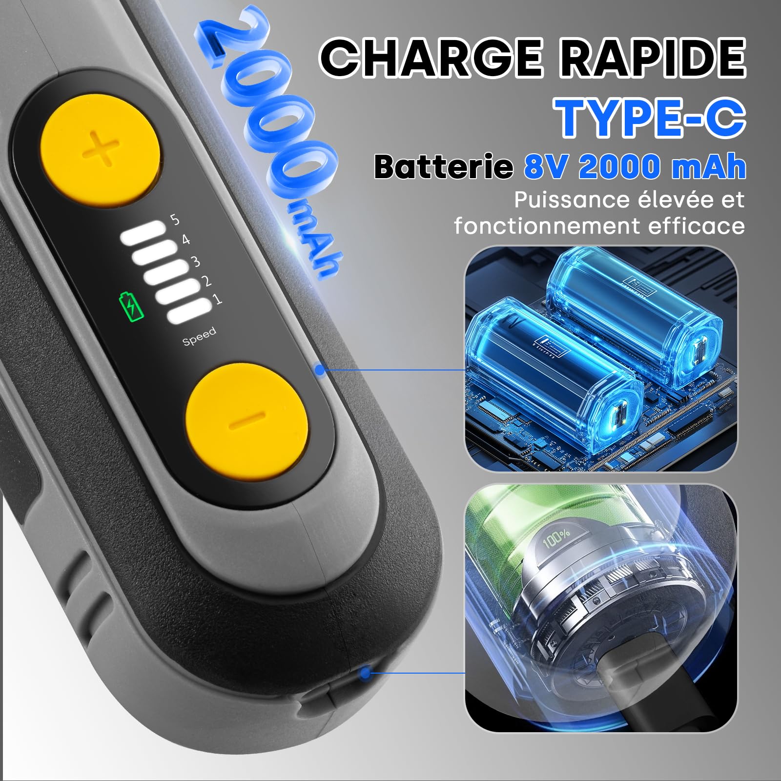 Enventor 8V Outil Rotatifs Multifonction Sans Fil, Mini Perceuse Sans Fil, 2 000 mAh, 5-Vitesses, 30 000 RPM Max, 125 Accessoires pour Sculpture, PonçAge, Polissage, DéCoupe, PerçAge