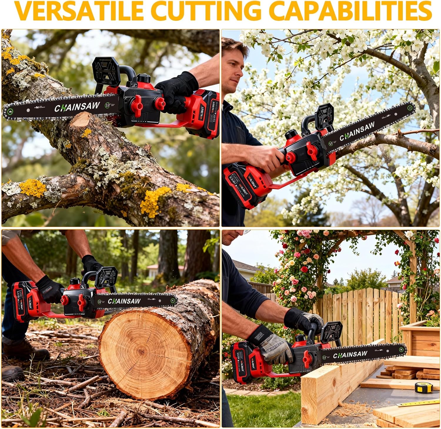 12" Brushless Electric Chainsaw Cordless, Compact Chain Saw with 2 x 4.0Ah Battery and Charger, Auto Oiler, Low Kickback, 20V Battery Powered Chainsaw for Pruning, Tree Trimming, Wood Cutting - Image 8