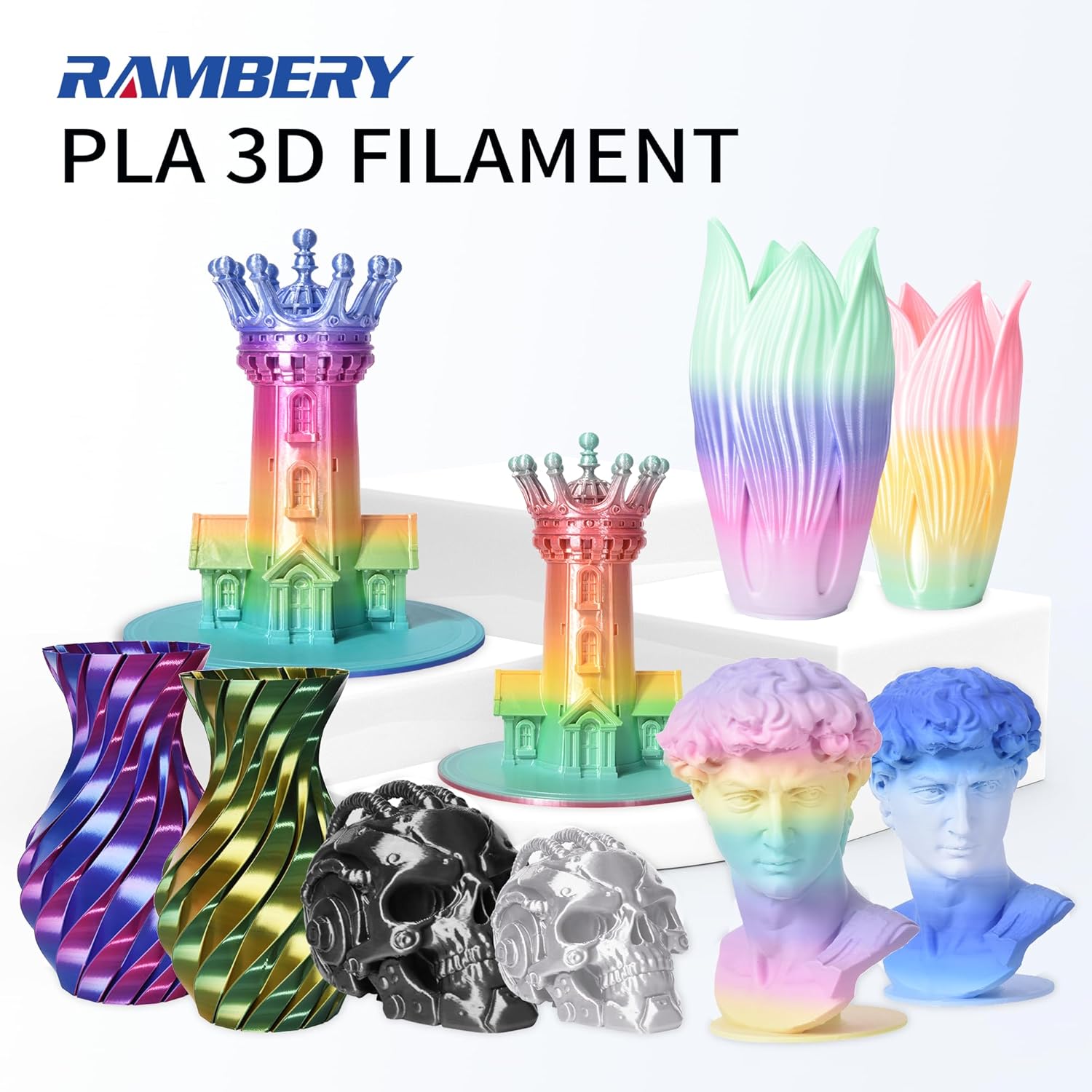 RAMBERY 3D Printer Filament Bundle Silk Shiny Rainbow PLA Filament, Multicolore Fast Color Change Toughness Upgraded 3D Printing Filament, 1.75mm 200gX 4 Spools (1.76 lbs) - Image 7