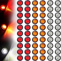 Tuanse 60-Pack 3/4 Inch Waterproof LED Trailer Marker Lights - Amber Red White 12V for Trucks RVs Boats Turn Signals