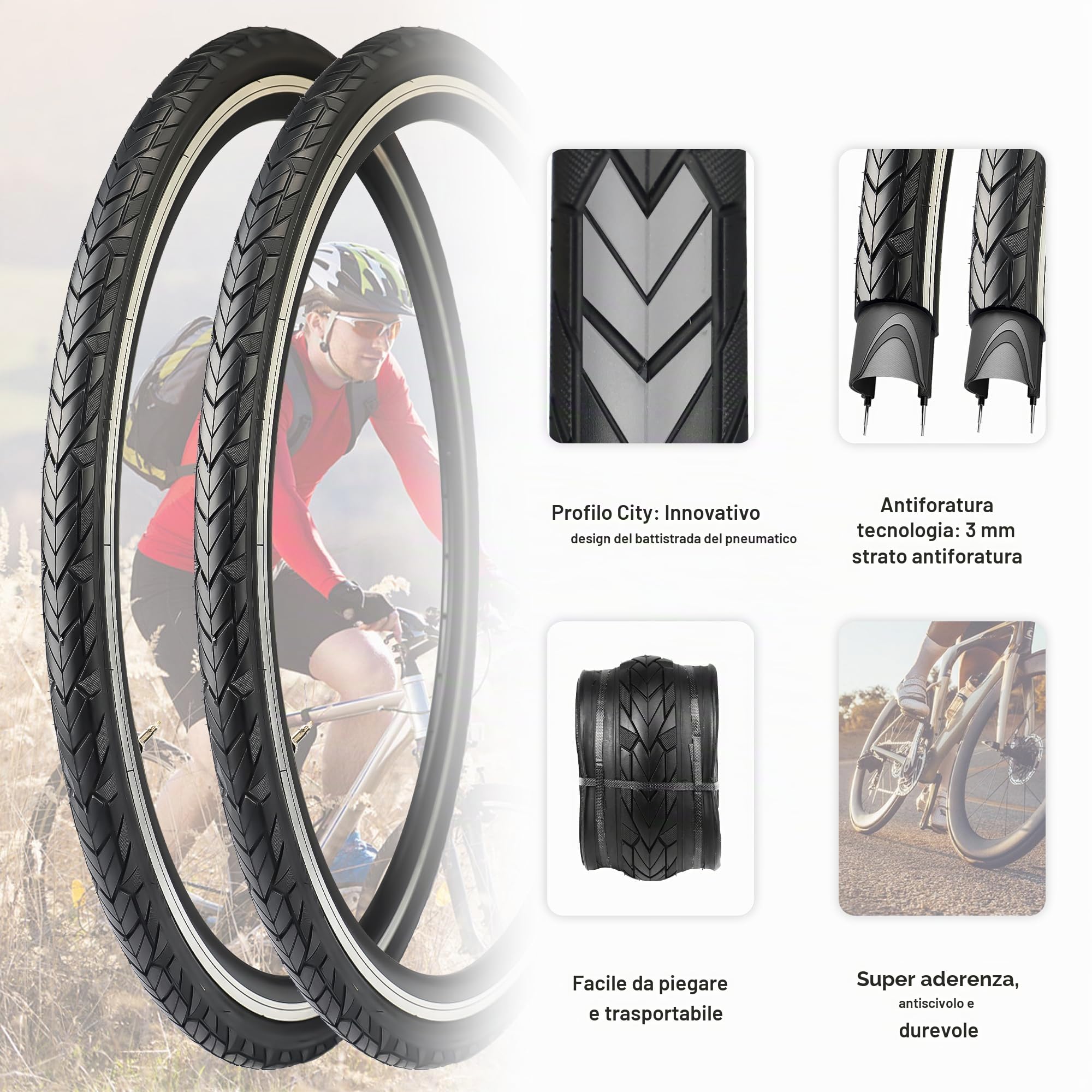 1/2 pacchi 700 x 35 c pneumatici per bici da corsa con protezione da 3 mm 37-622, pneumatici per bici da strada, bici ibrida