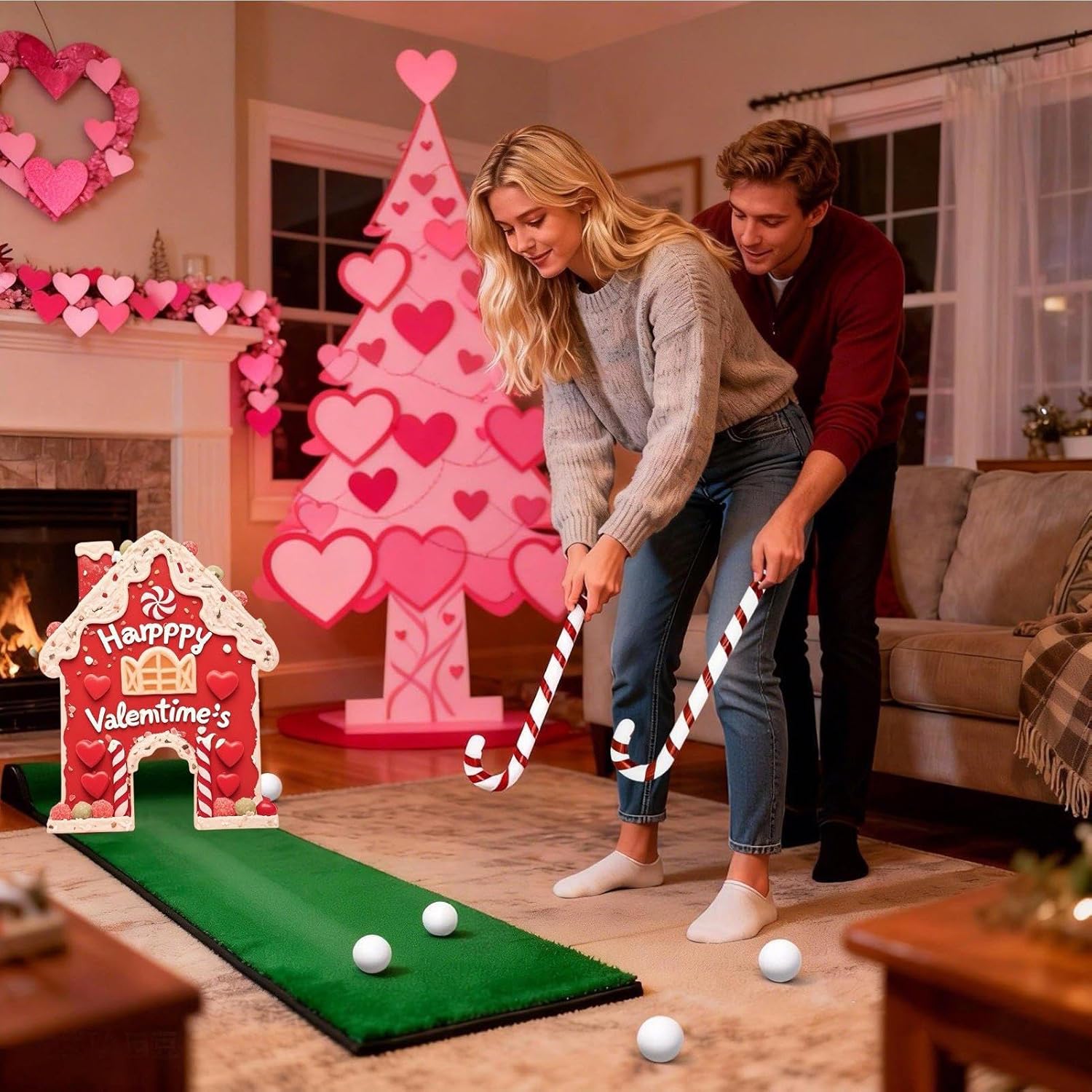 Gingerbread Golf Game Set - Festive Indoor Putting Game with Candy Cane Clubs and Balls | Fun Holiday Party Activity for Valentine’s Day Birthday Home Living Room Family Night Ensuring Joyful