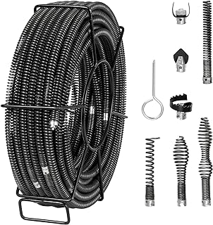 VEVOR 100FT x 5/8Inch Drain Cleaning Cable Professional Sectional Cleaner 7 Cutters for 0.8" to 3.9" Pipes, Hollow Core Sewer Auger Cable for Sink, Floor Drain, Toilet