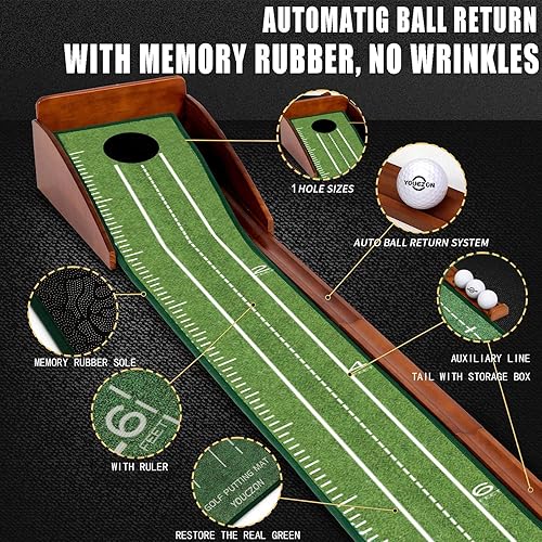 Vista 17 de Putting Green Indoor, No Hump Golf Mat with Auto Ball Return - Easy to Fold Solid Wood Base, Luxurious Velvet Surface - Ideal for Home or Office and