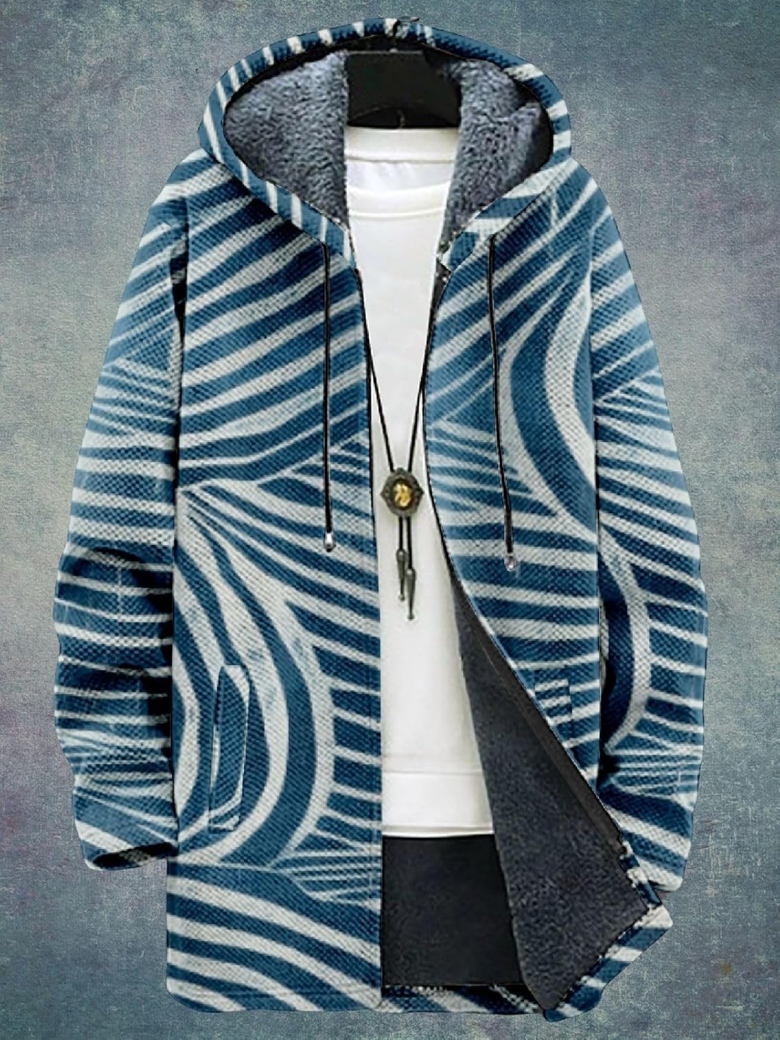 2025 Men's Ethnic Pattern Hooded Jacket Long Cardigan Hoodies Full Zip Vintage Knitted Zipper Coat with Pocket - Image 5