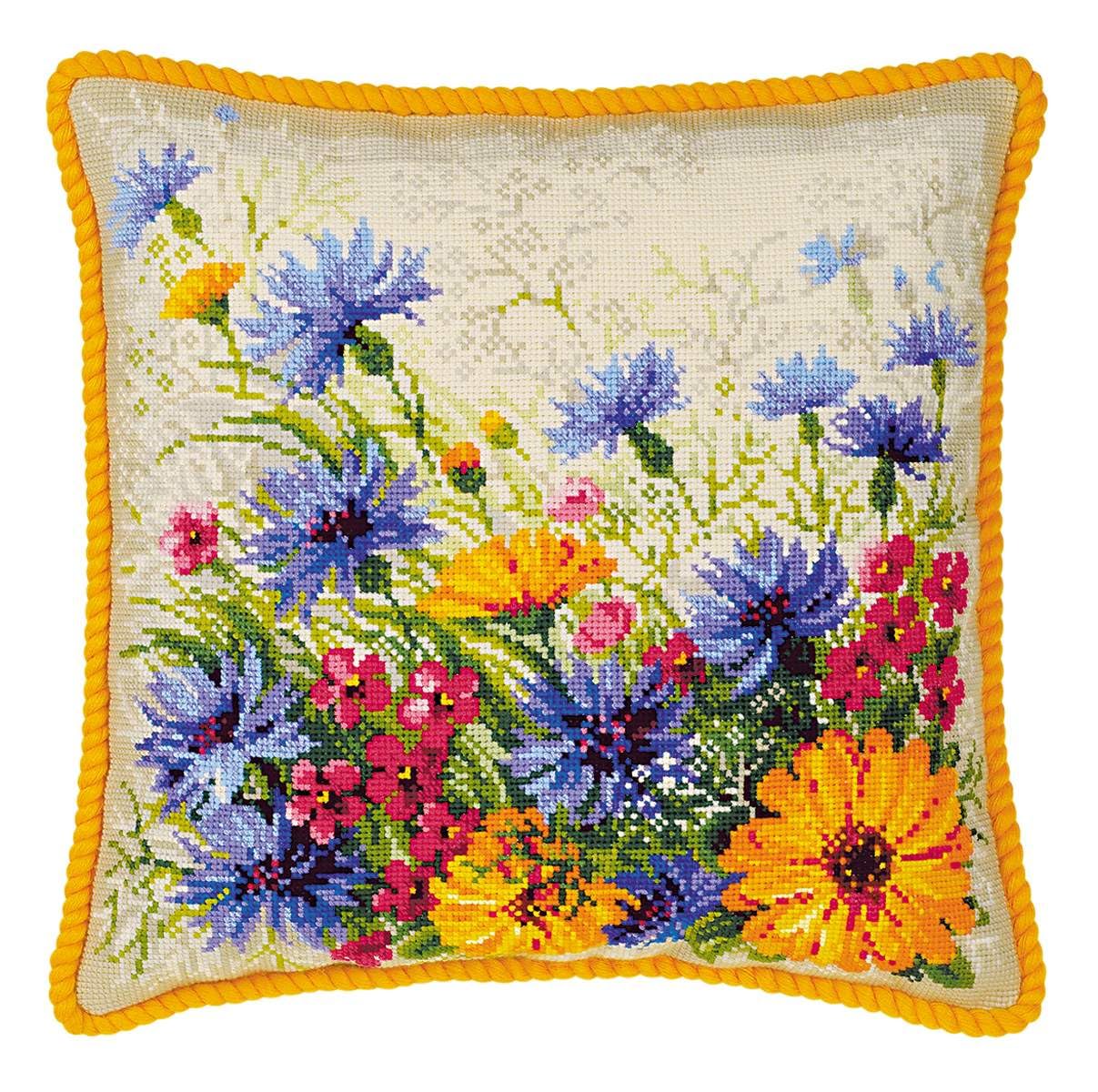 Kit de broderie au point de croix RIOLIS pour housse de coussin motif champ de fleurs
