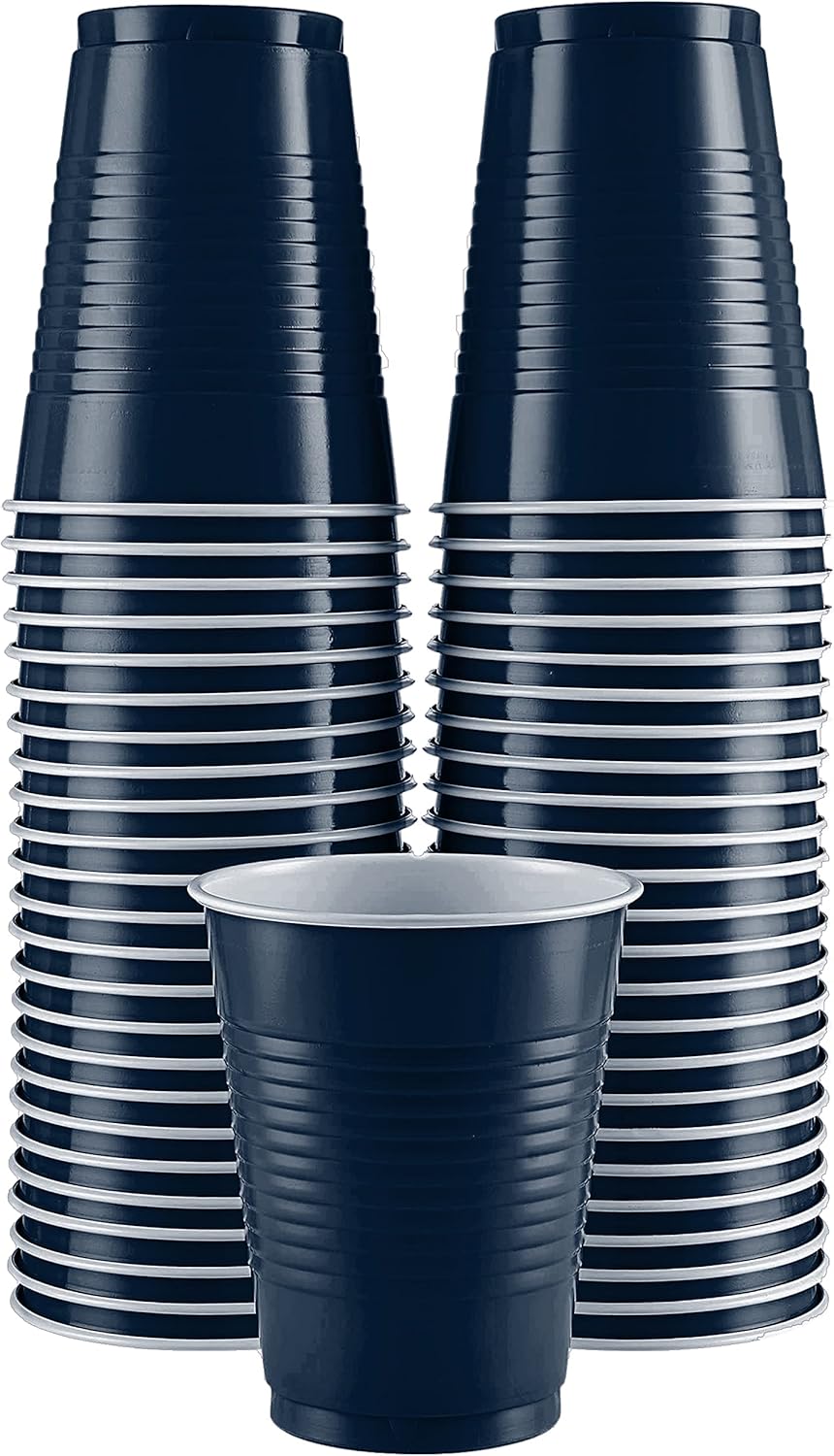 Vasos de plástico desechables, vasos de plástico de color azul marino, vasos de plástico de 18 onzas, vasos desechables fuertes y resistentes para