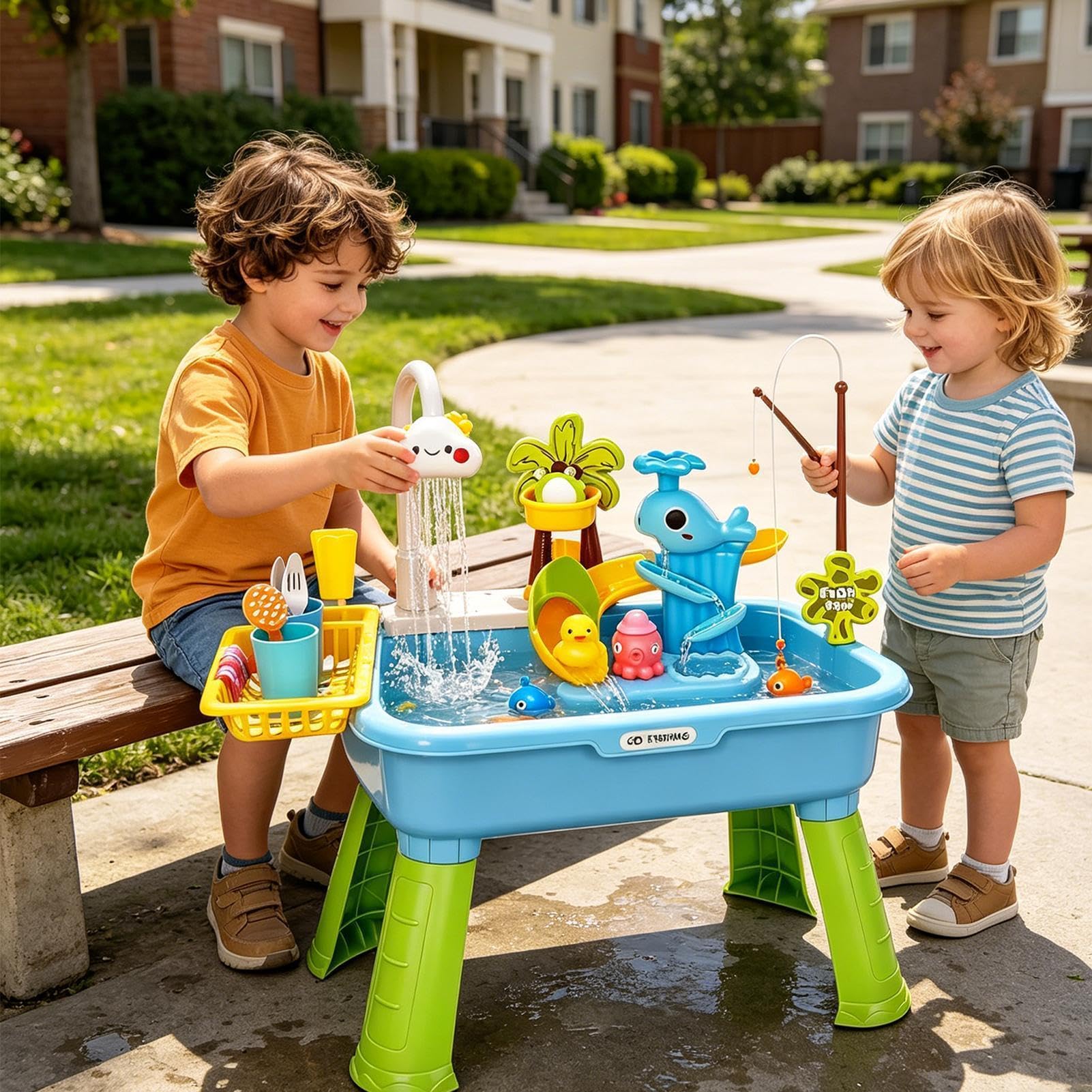 Lavello Giocattolo per Bambini con Acqua Corrente | Tavolo Acquatico Giocattolo Elettrico A Batteria Con Scivolo - Giocattoli Lavello Cucina,per Bambini di Età 1-5 Anni, Giardino, Asilo , Scuola '