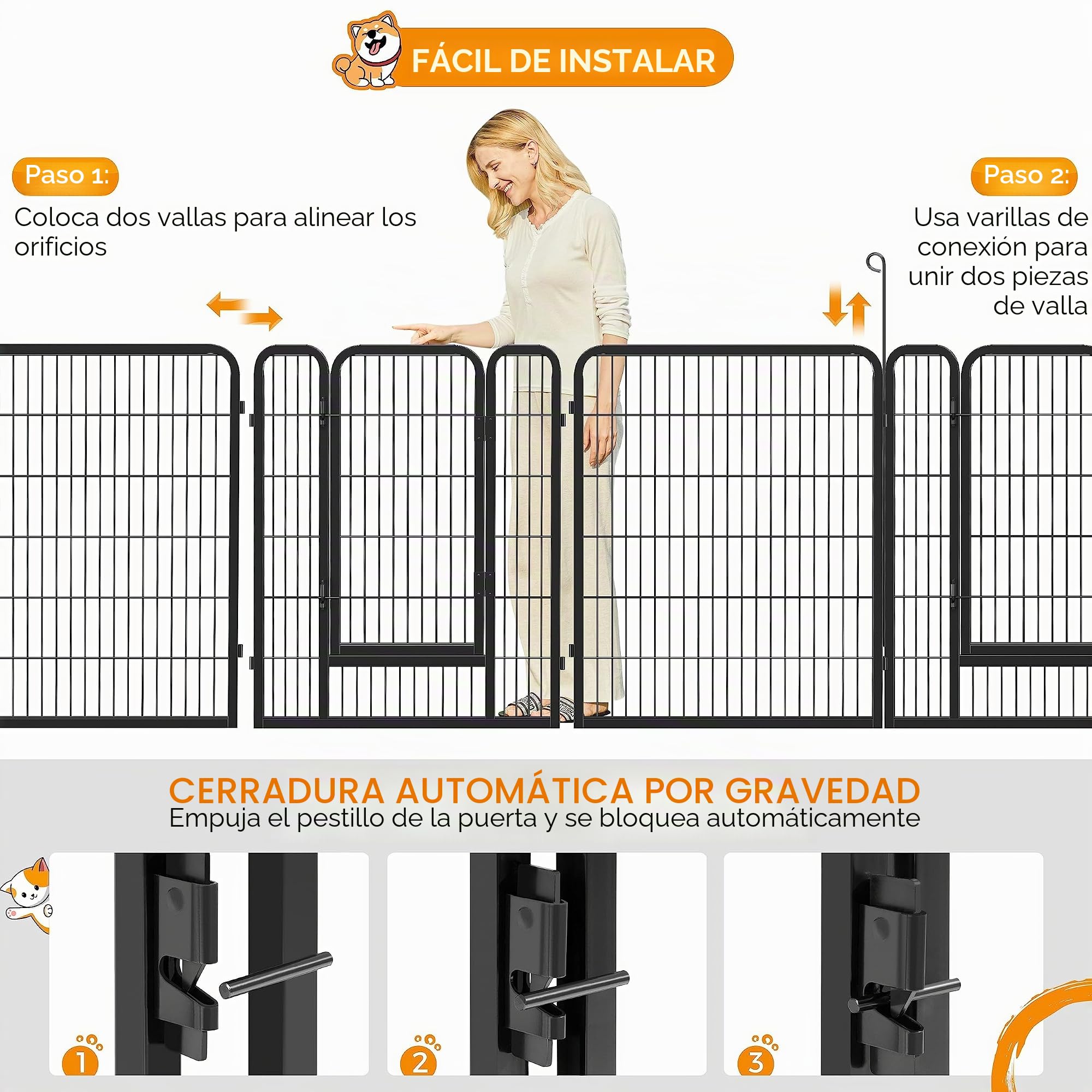 Yaheetech Parque para Perros 6 Piezas 80 X 100 cm Corral Metálica Plegable para Mascotas Interior Exterior Jardín