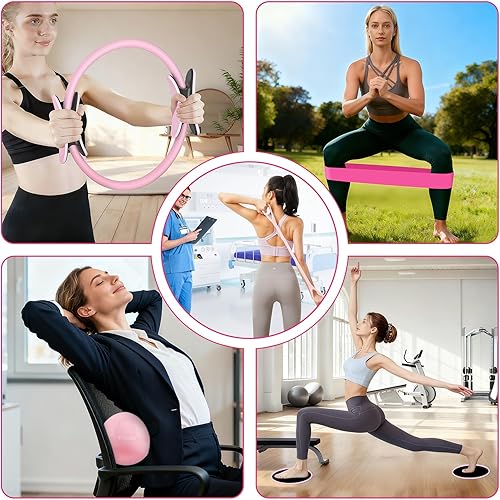 Miniatura 7 de Hoedia Kit de pilates para mujer, equipo de pilates con anillo y pelota con bandas de resistencia, correa de yoga, deslizadores de núcleo,